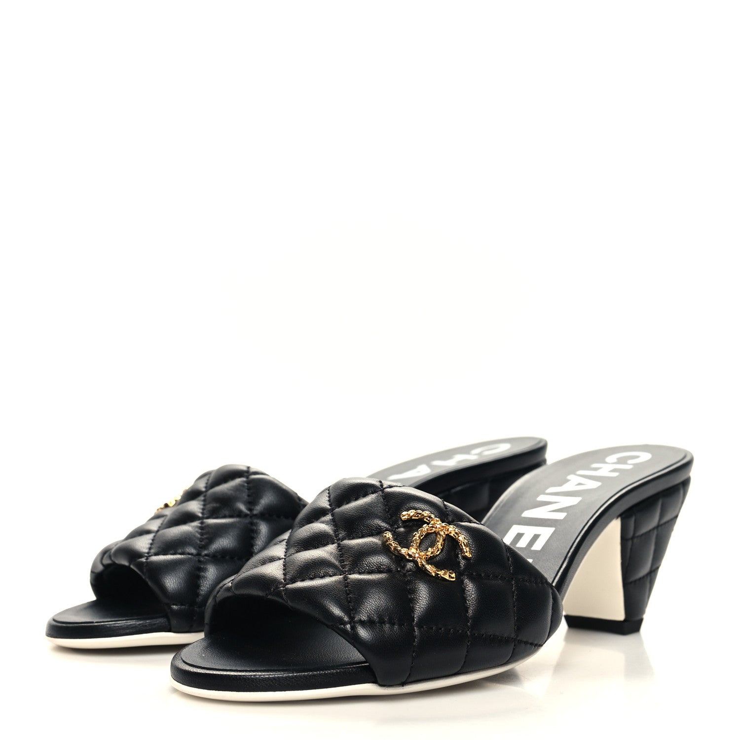 Chanel Lambskin Quilted Textured CC Mules 36 Black 3 of 9