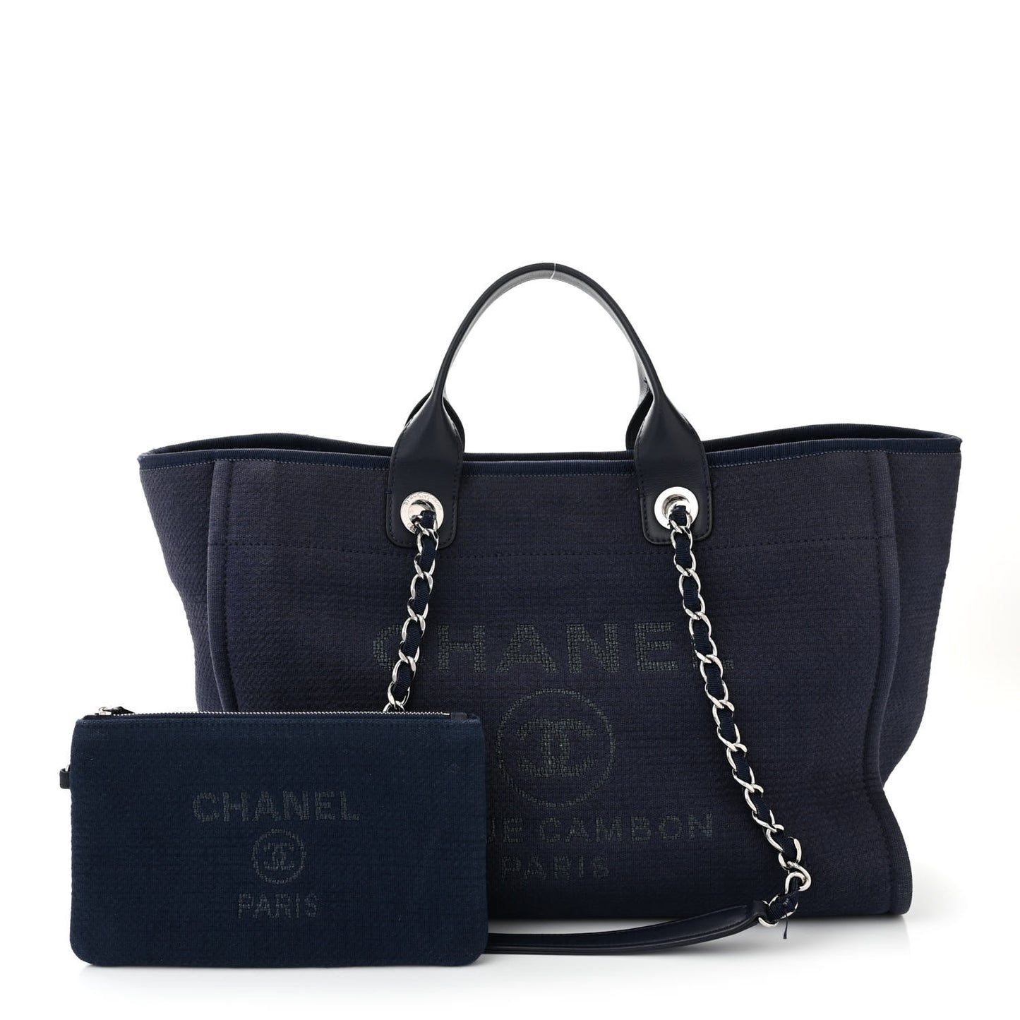 Mixed Fibers Calfskin Medium Deauville Tote Dark Blue