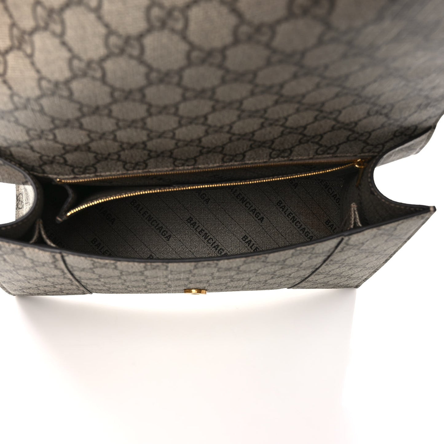 X GUCCI GG Supreme Monogram Medium Hourglass Top Handle Bag Beige Ebony