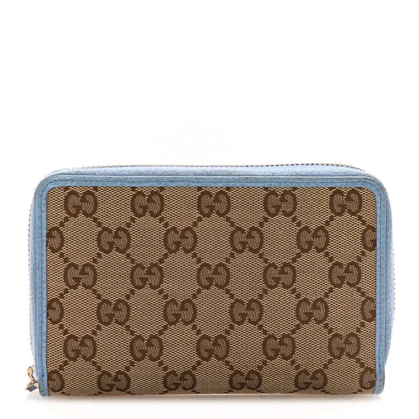Monogram Dollar Calfskin Zip Around Wallet Beige Ebony Mineral Blue