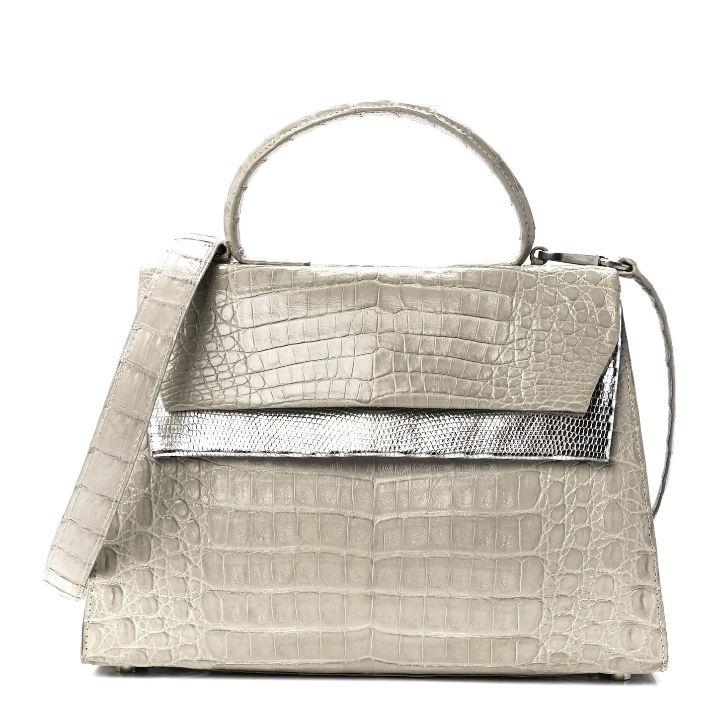Lizard Crocodile Small Liza Top Handle Bag Beige