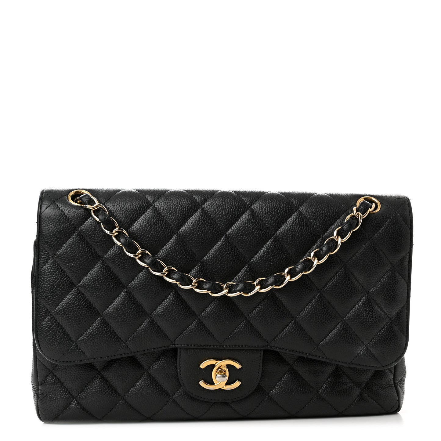 Caviar Quilted Jumbo Double Flap Black