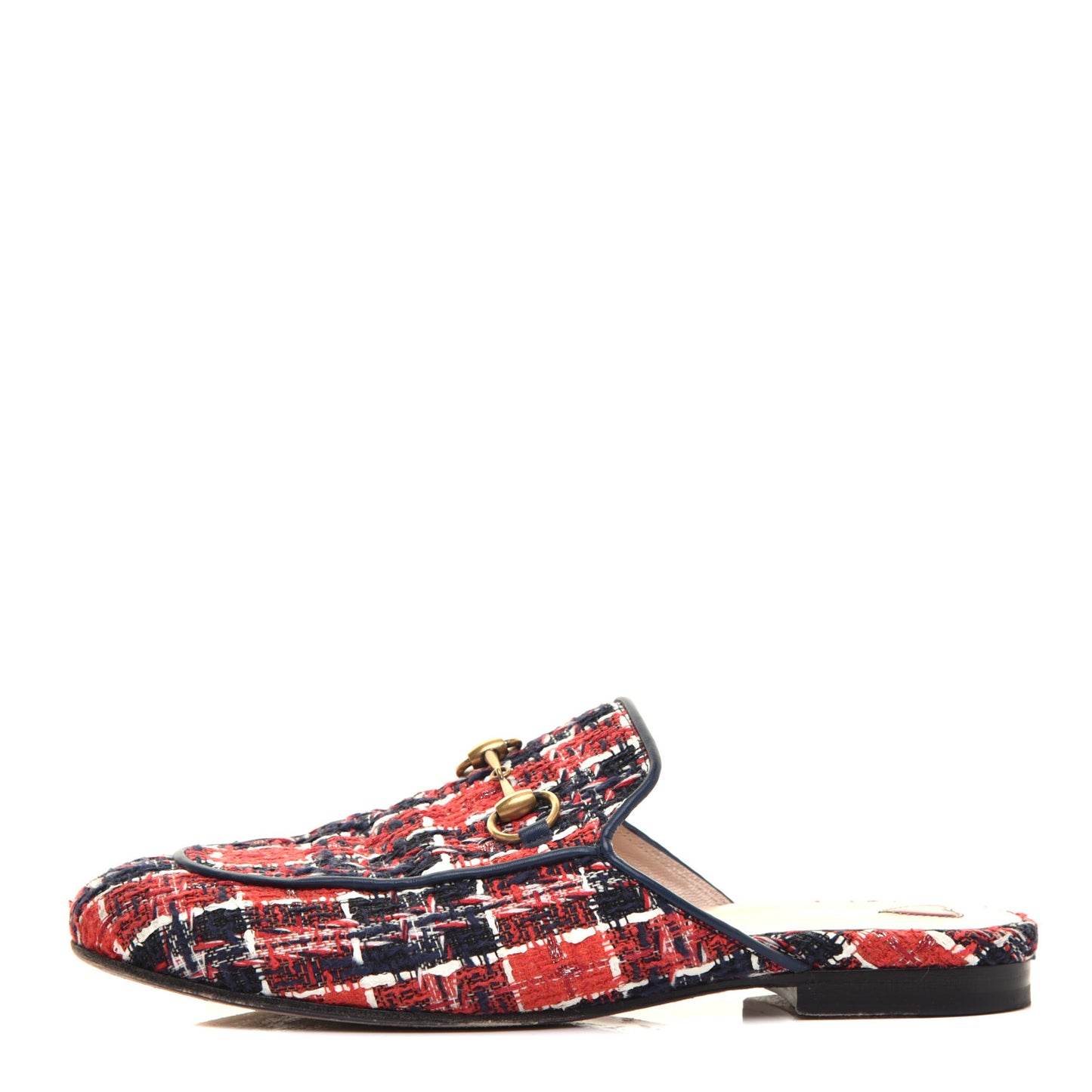 Tweed Check Womens Princetown Slippers 37 Hibiscus Red Royal Blue