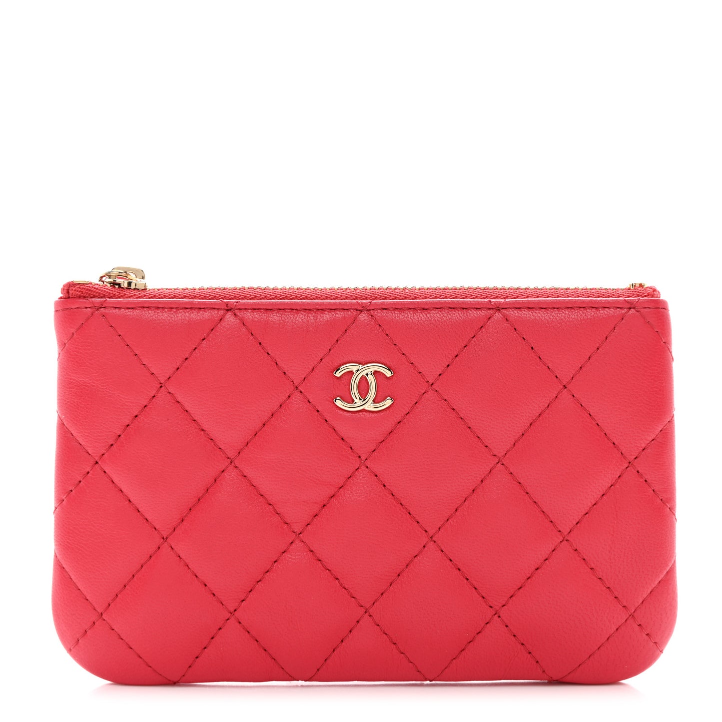 Lambskin Quilted Small Cosmetic Case Red