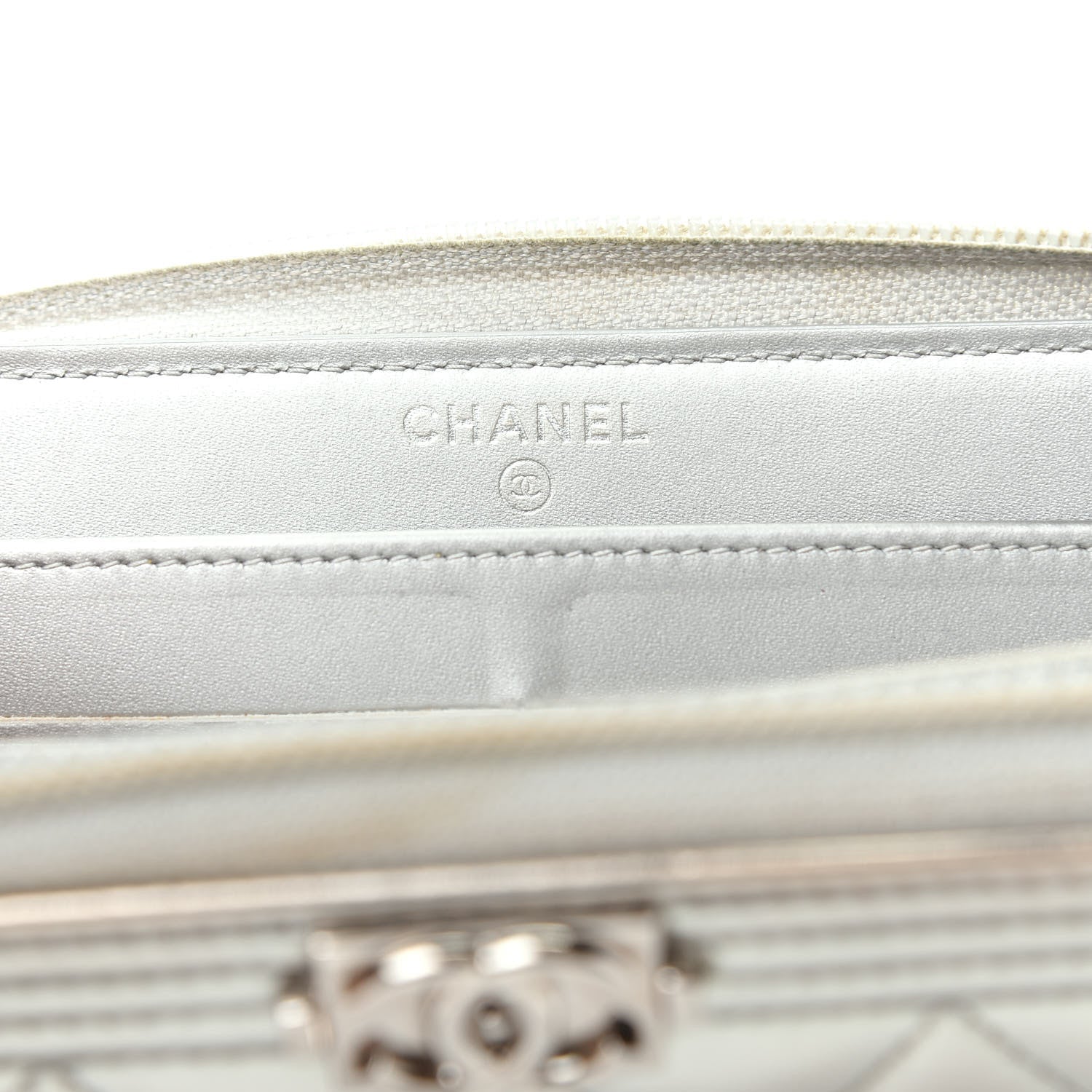 Chanel Metallic Calfskin Quilted Boy Zip Around Wallet Silver 6 of 13