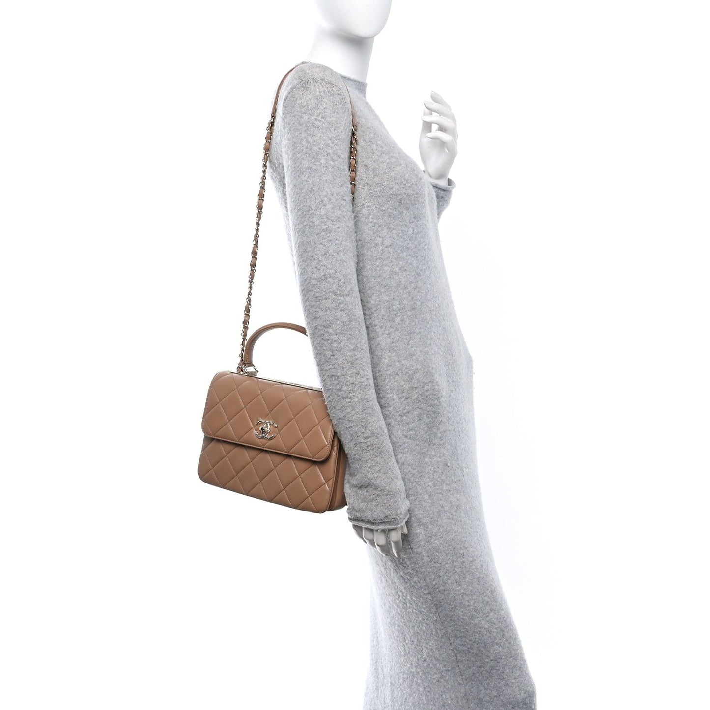 Lambskin Quilted Small Trendy CC Dual Handle Flap Bag Dark Beige