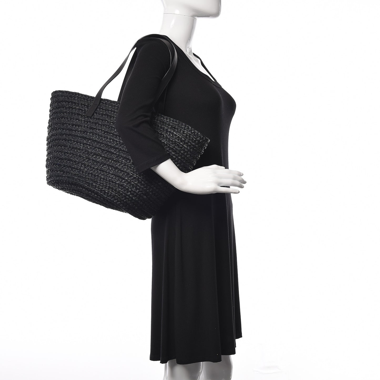 Raffia Medium Panier Bag Black