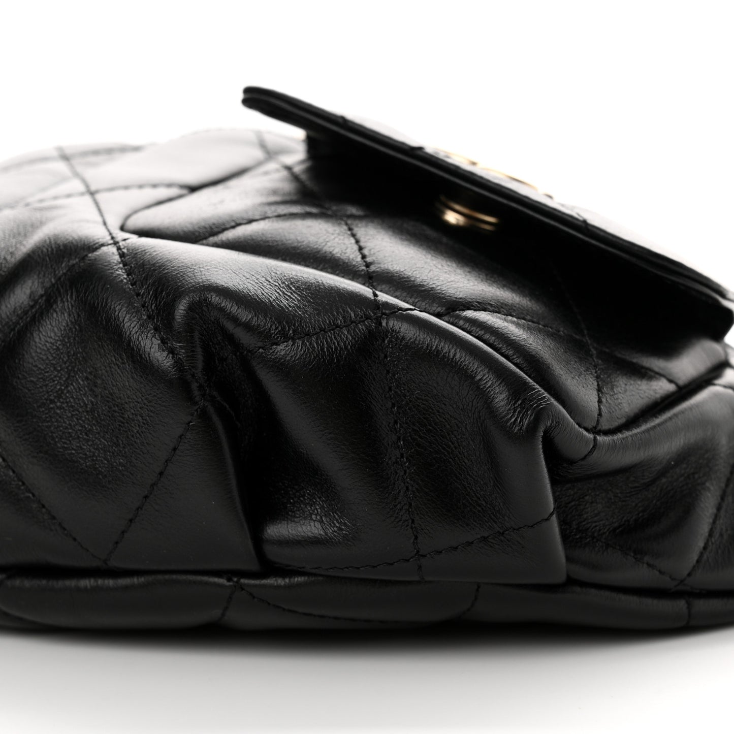 Shiny Aged Calfskin Quilted CC Pockets Jacket Waist Belt Bag Black