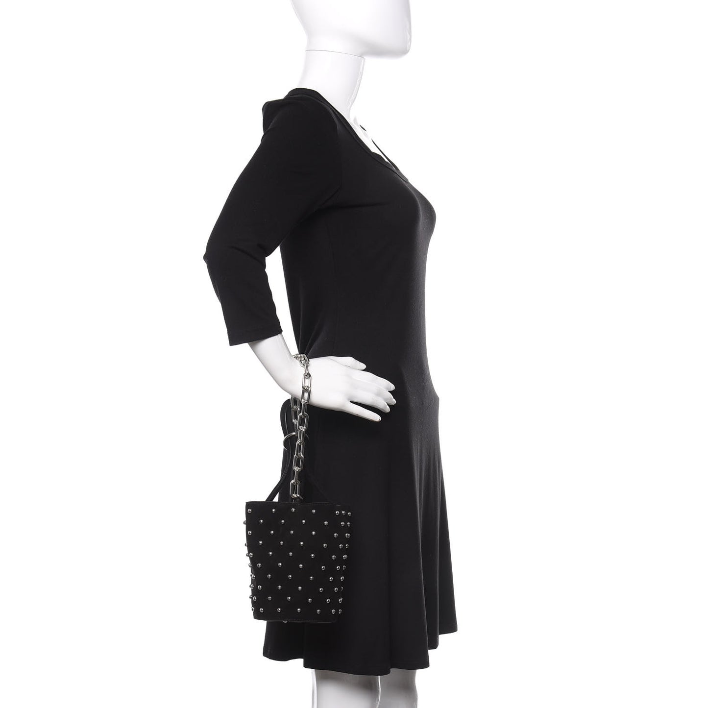 Suede Studded Mini Roxy Bucket Bag Black