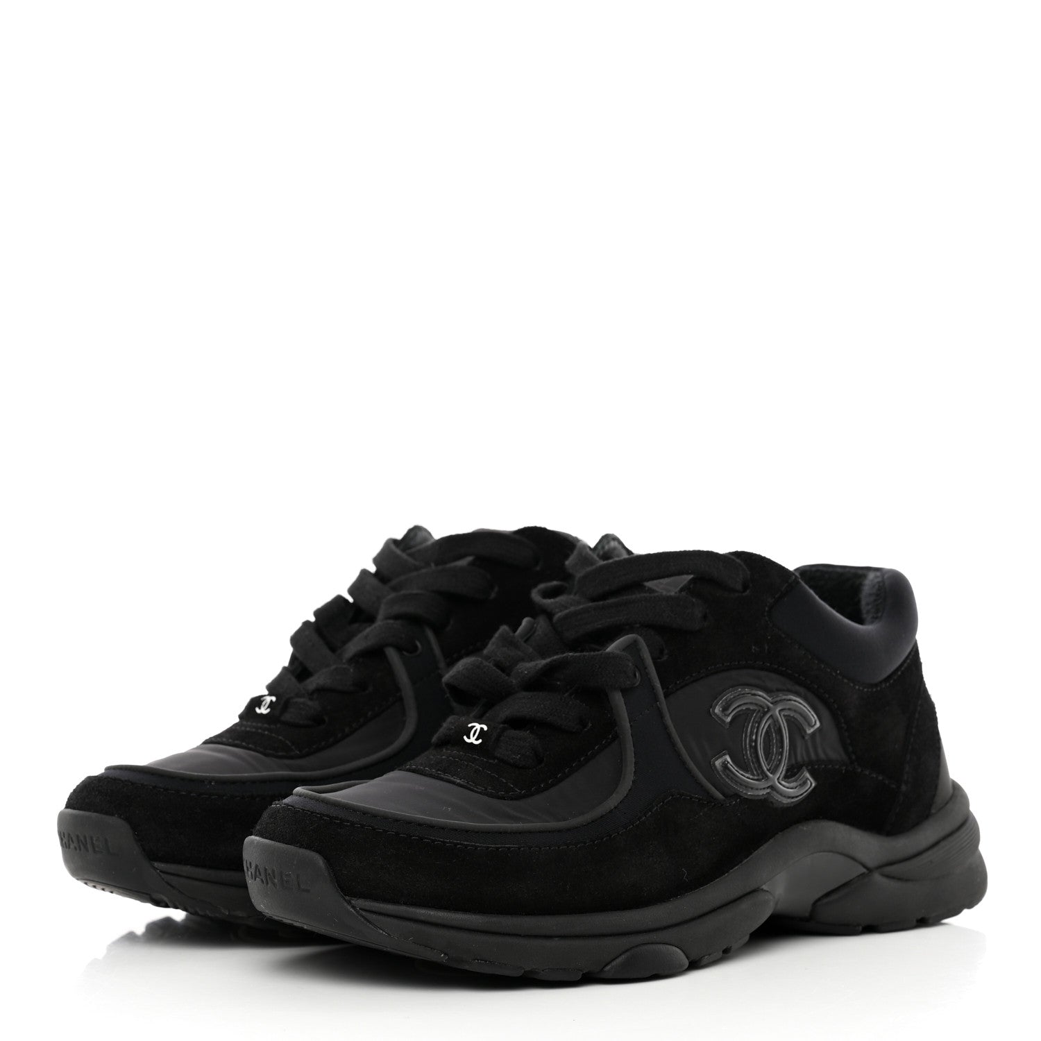 Chanel Fabric Calfskin Suede CC Sneakers 36 Black 3 of 15