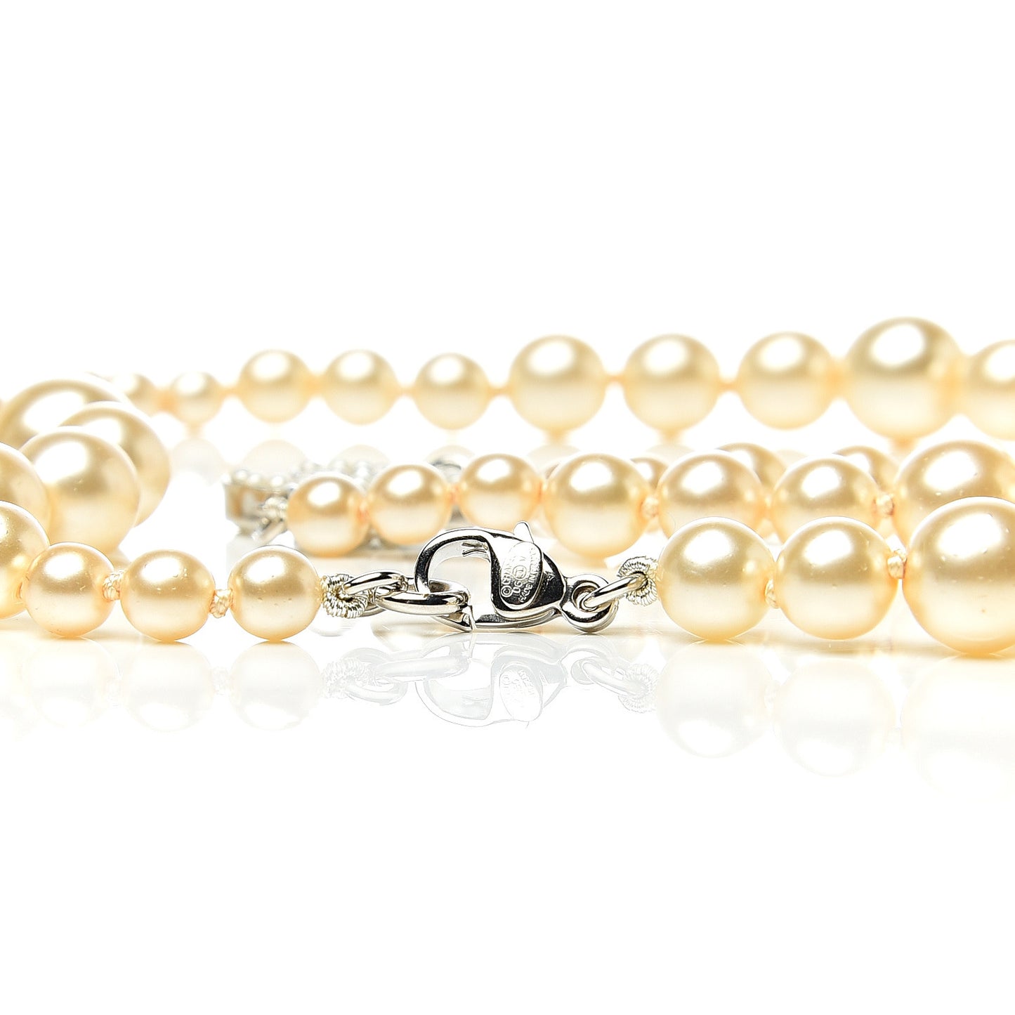 Graduated Pearl CC Long Necklace Silver