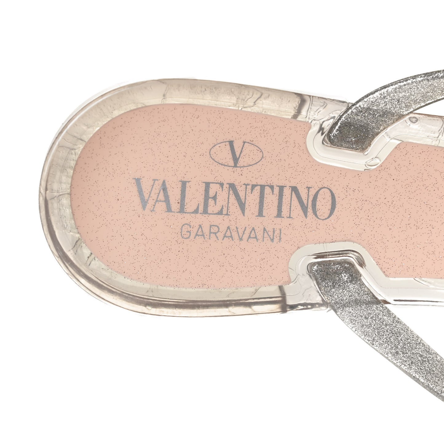 PVC Jelly Glitter Rockstud Bow Thong Sandals 40 Silver