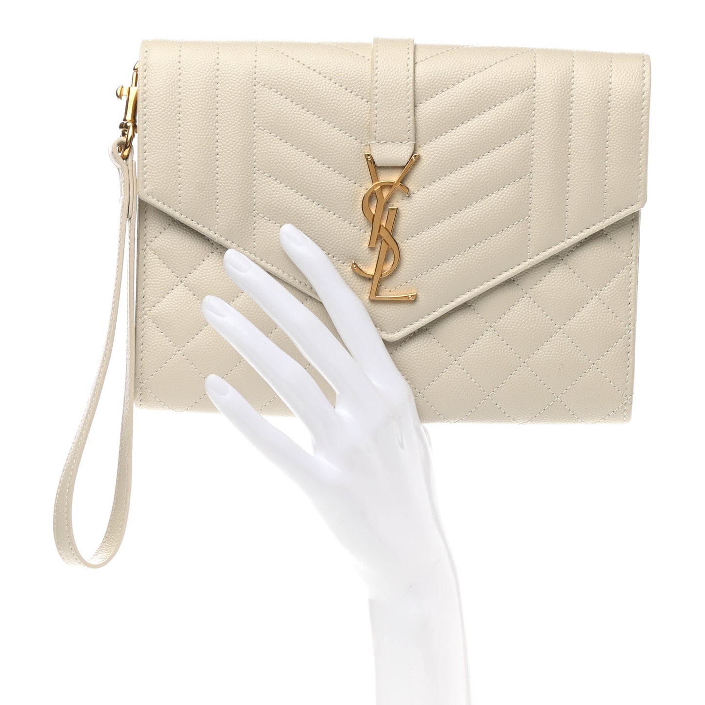 Grain De Poudre Textured Mixed Matelasse Triquilt Monogram Clutch Blanc Vintage