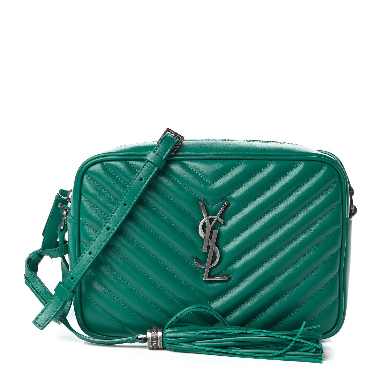 Saint Laurent Calfskin Matelasse Monogram Lou Camera Bag Green
