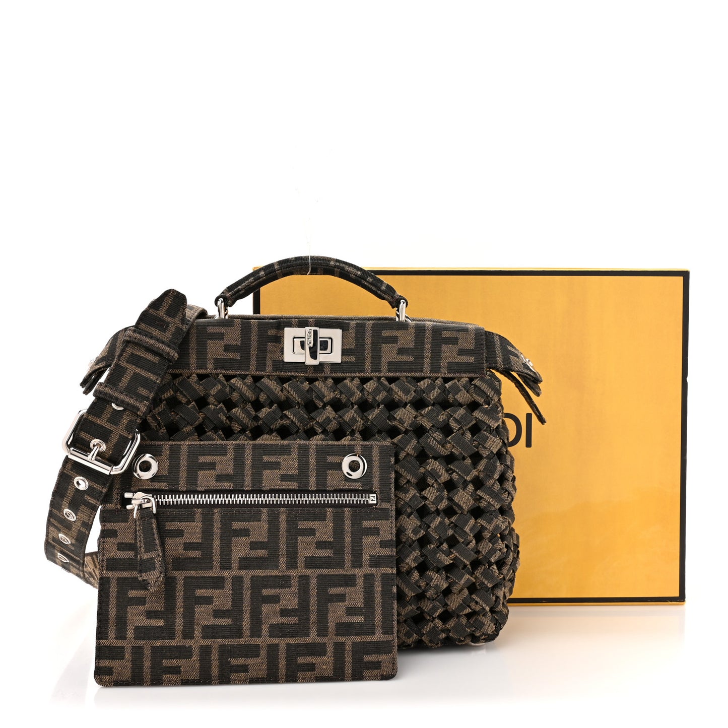 Fabric Jacquard FF 1974 Woven Knotted Mini Peekaboo I SEE U Satchel Tobacco Moro