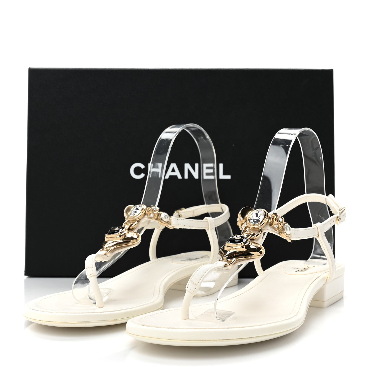 Lambskin Metal Heart Thong Sandals 39 White