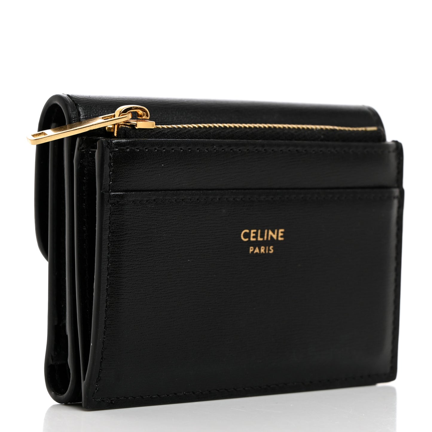 Calfskin Compact Triomphe Wallet With Coin Purse Black