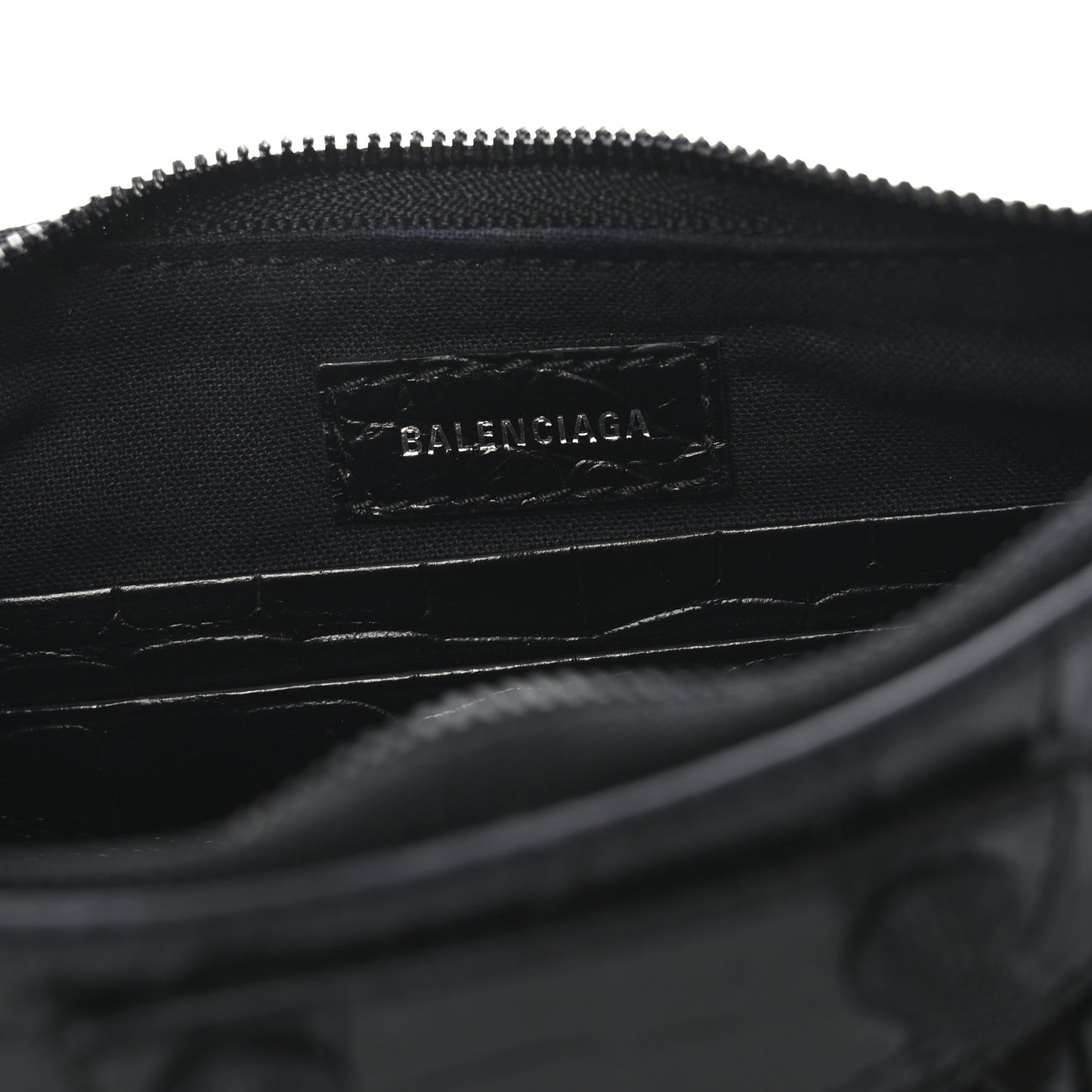Extra Supple Calfskin Crocodile Embossed Le Cagole Mini Purse With Chain Black