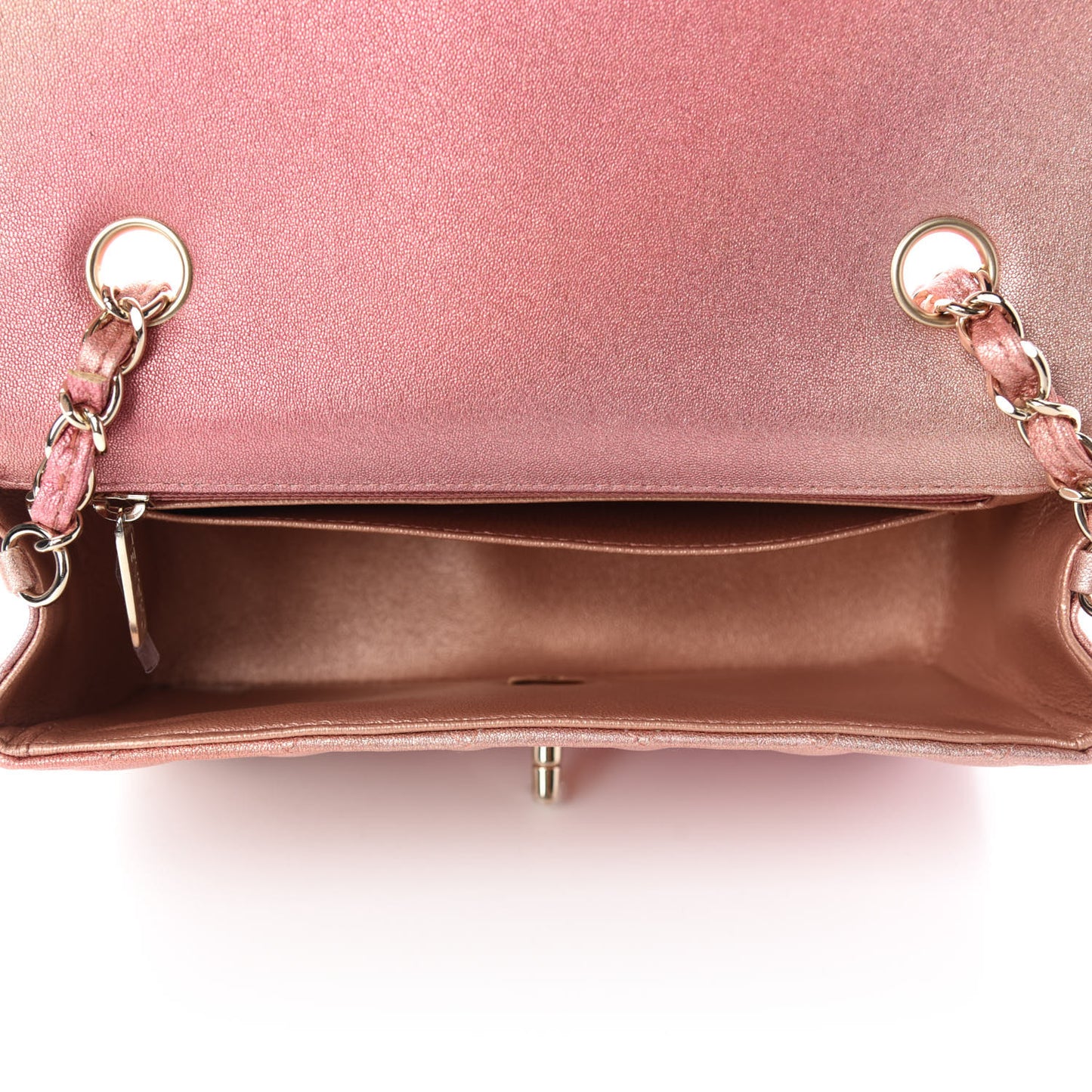 Metallic Lambskin Quilted Ombre Mini Rectangular Flap Pink