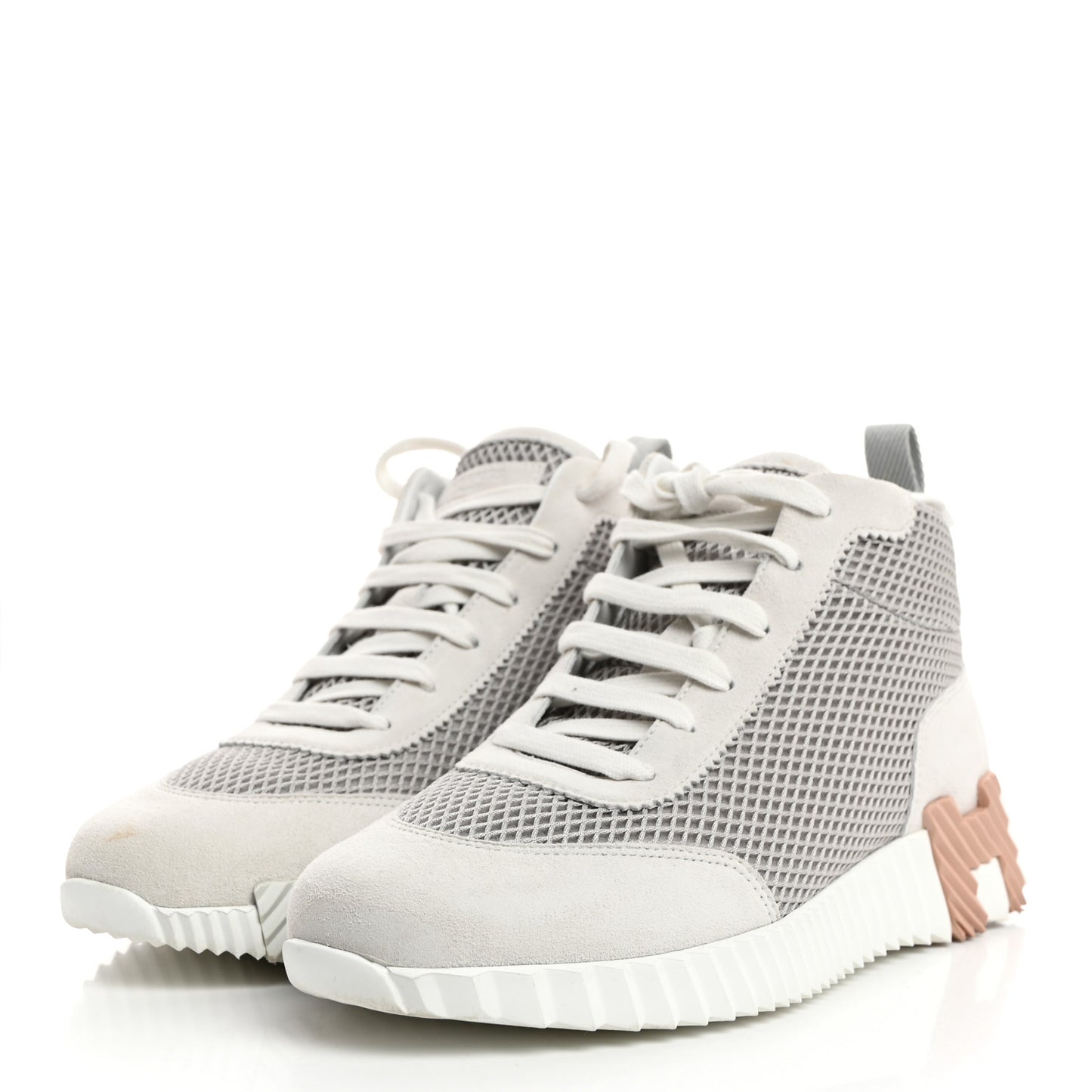 Goatskin Suede Mesh Hip-Hop High Top Sneakers 38 Gris Lulea White