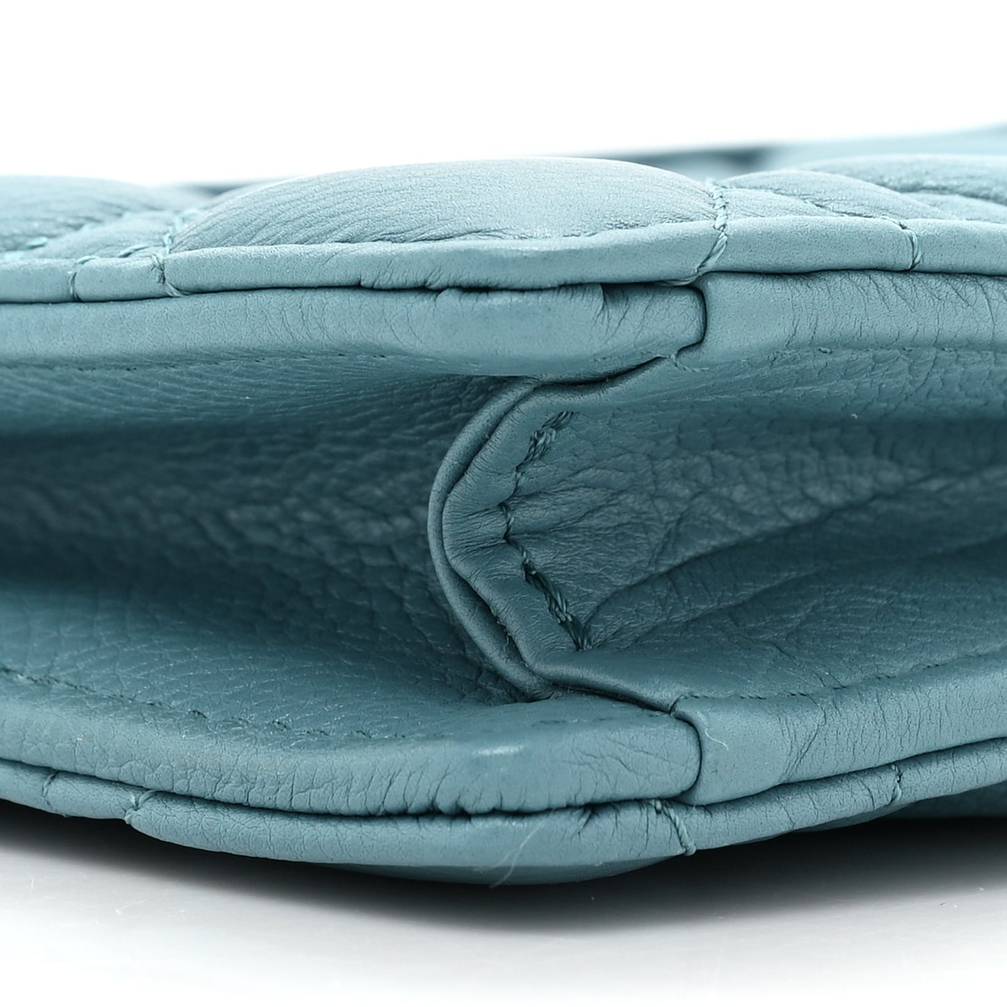 Calfskin Cannage Caro Zipped Pouch With Chain Cloud Blue