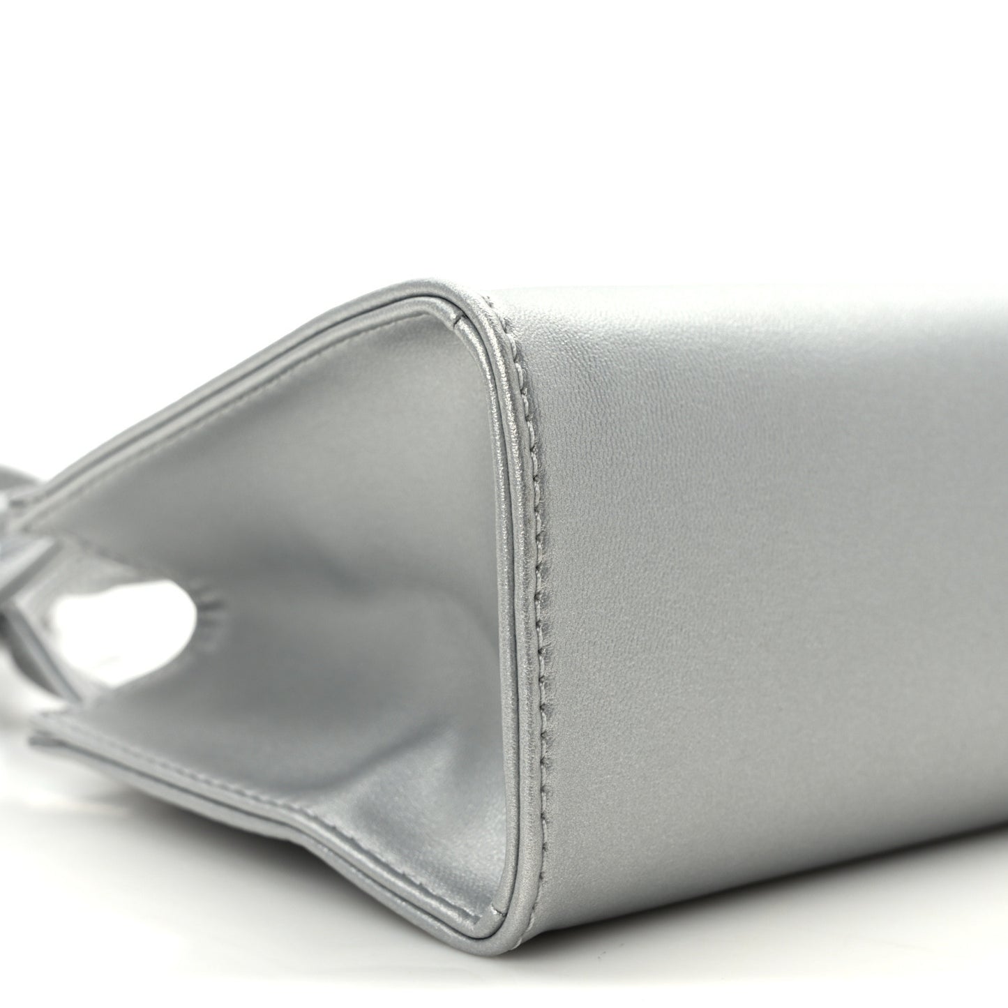 Metallic Vegan Leather Small Shopping Bag Silver