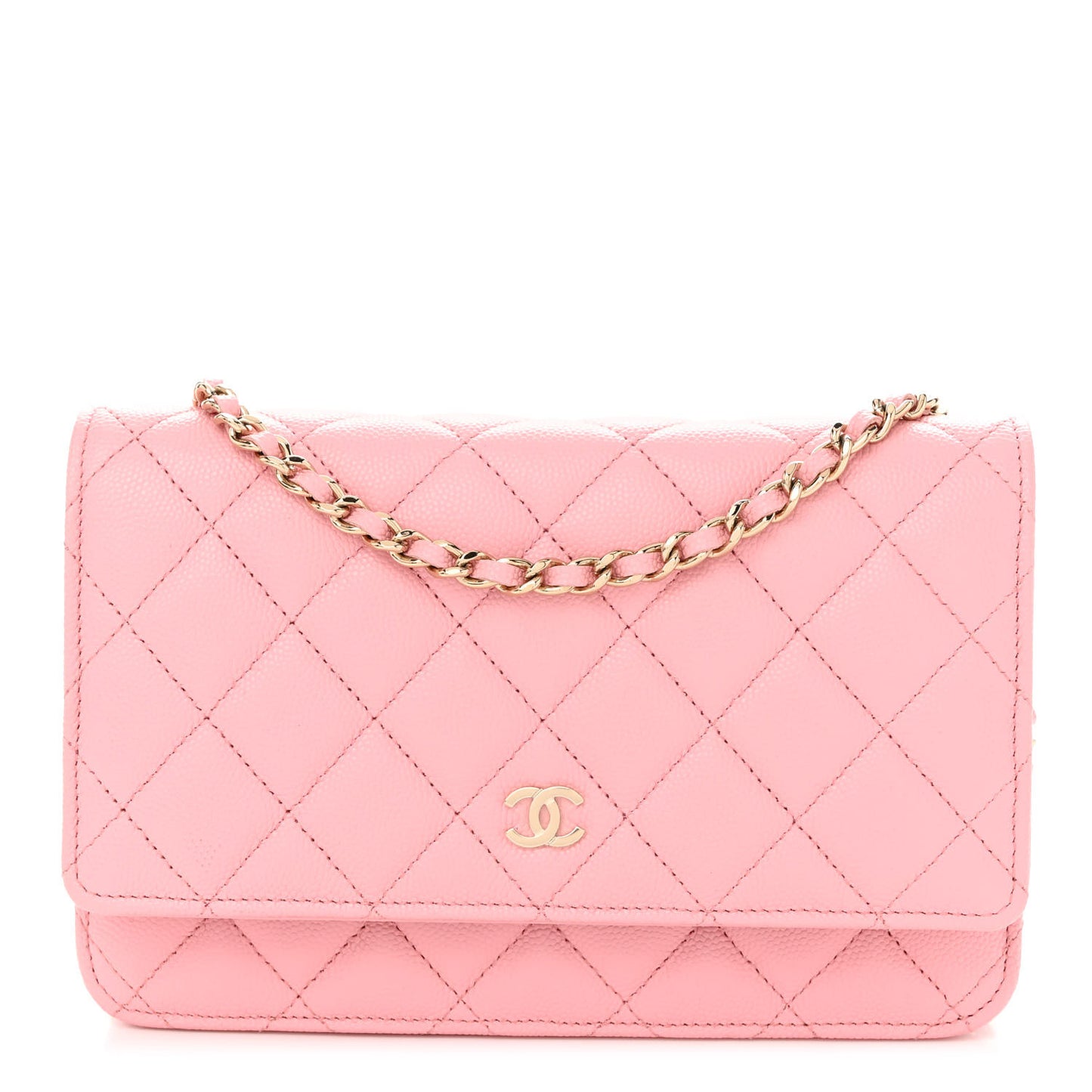 Caviar Quilted Wallet on Chain WOC Light Pink