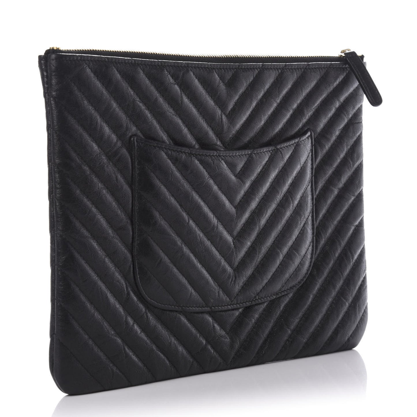 Aged Calfskin Chevron Quilted Medium Cosmetic Case Black