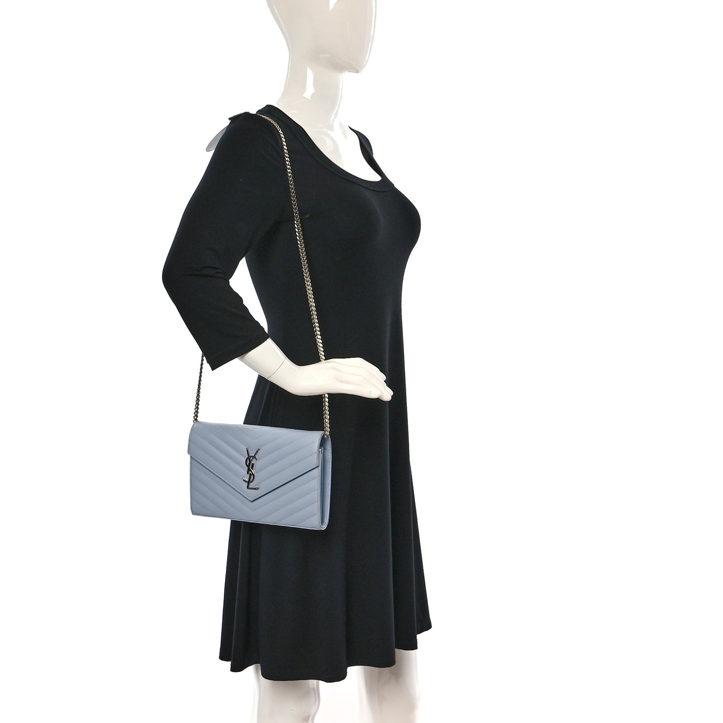 Grain De Poudre Matelasse Chevron Monogram Chain Wallet Sky Blue