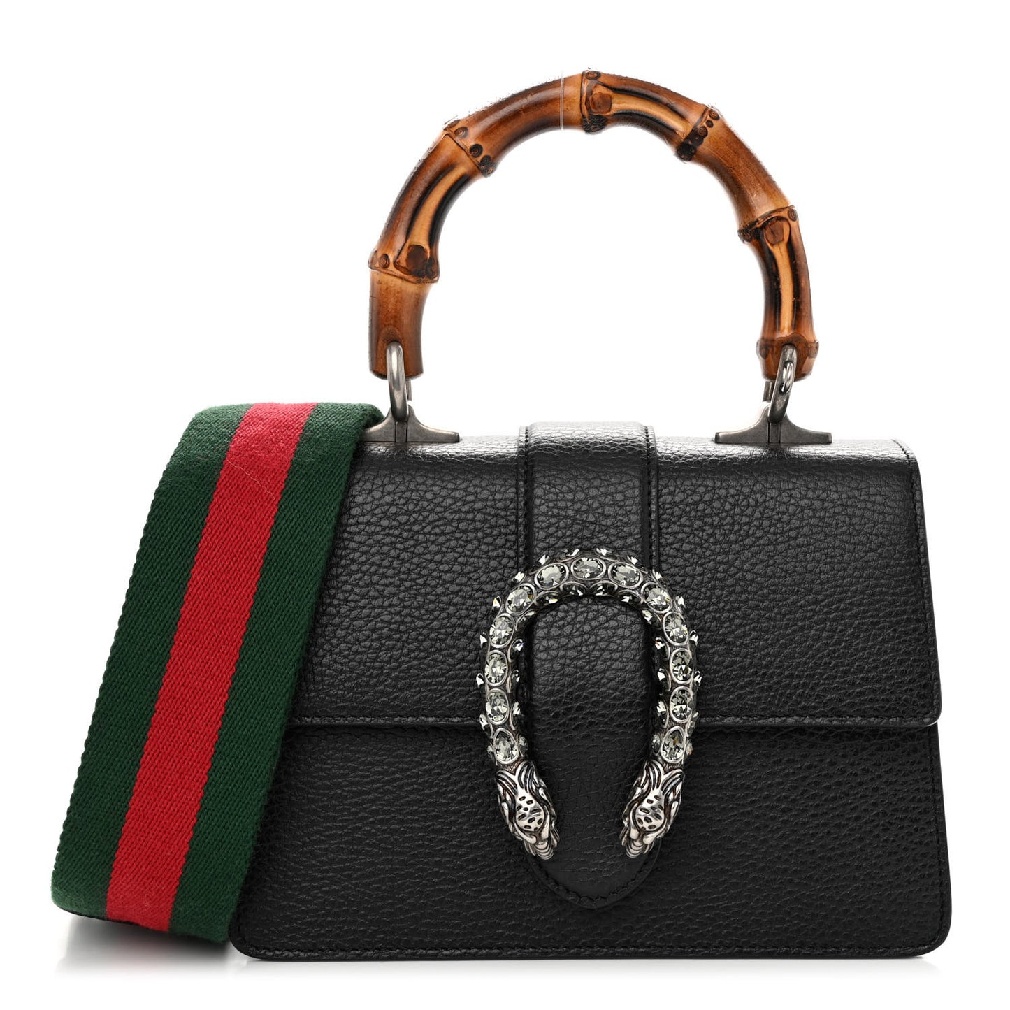 Dollar Calfskin Crystal Web Mini Dionysus Bamboo Top Handle Bag Black Black Diamond