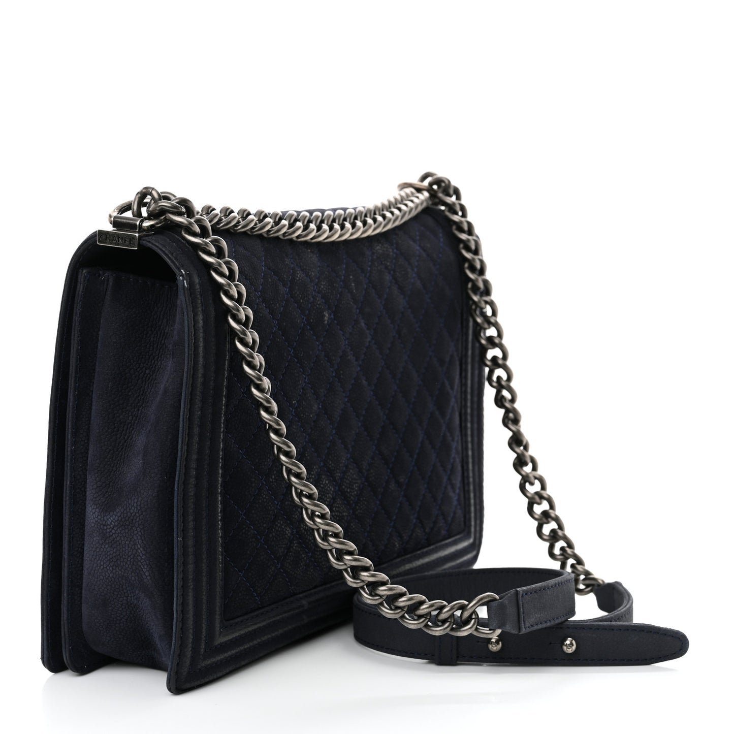 Iridescent Caviar Quilted Large Boy Flap Navy Blue