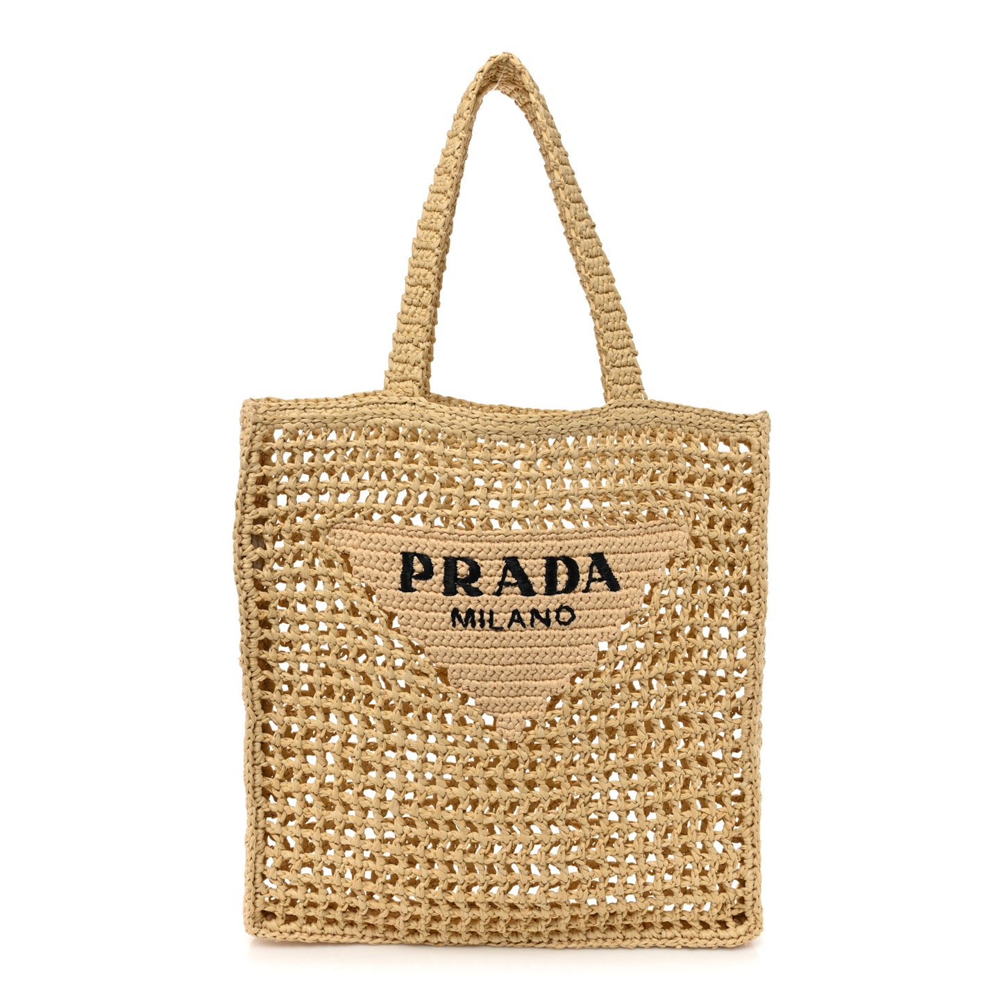 Yarn Raffia Effect Crochet Logo Embroidered Tote Bag Naturale