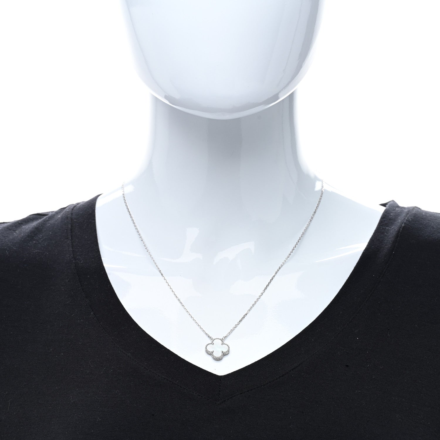 Van Cleef & Arpels 18K White Gold Mother of Pearl Vintage Alhambra Pendant Necklace 3 of 4
