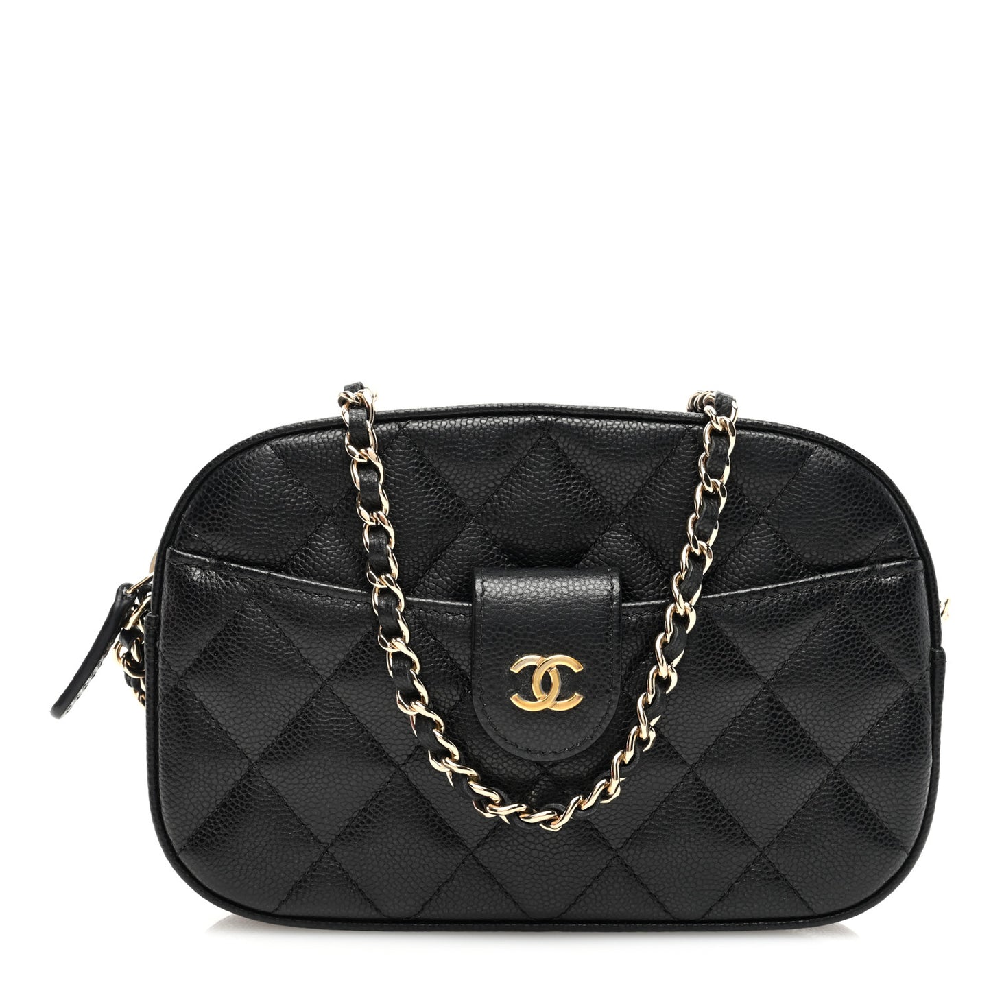 Caviar Quilted Chain Camera Bag Black