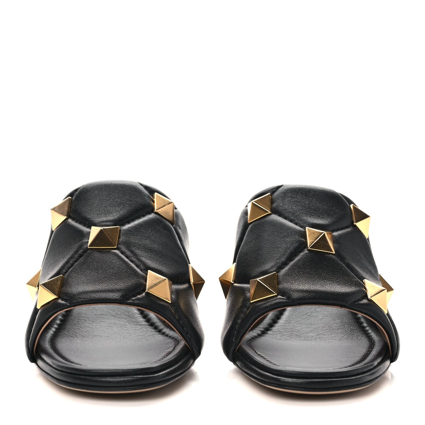 Nappa Quilted Roman Stud 65mm Slide Sandals 40.5 Black