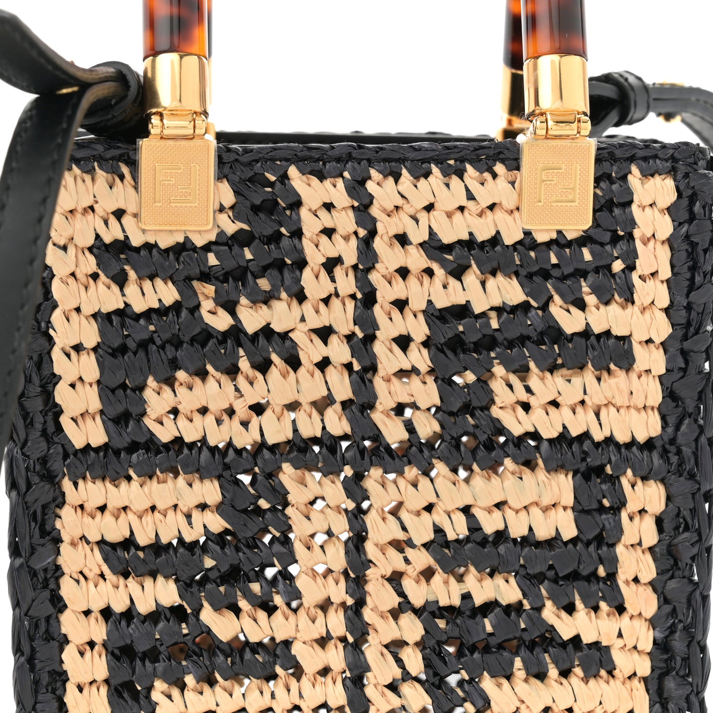 Raffia Plexiglass Crochet Mini Sunshine Shopper Tote Black