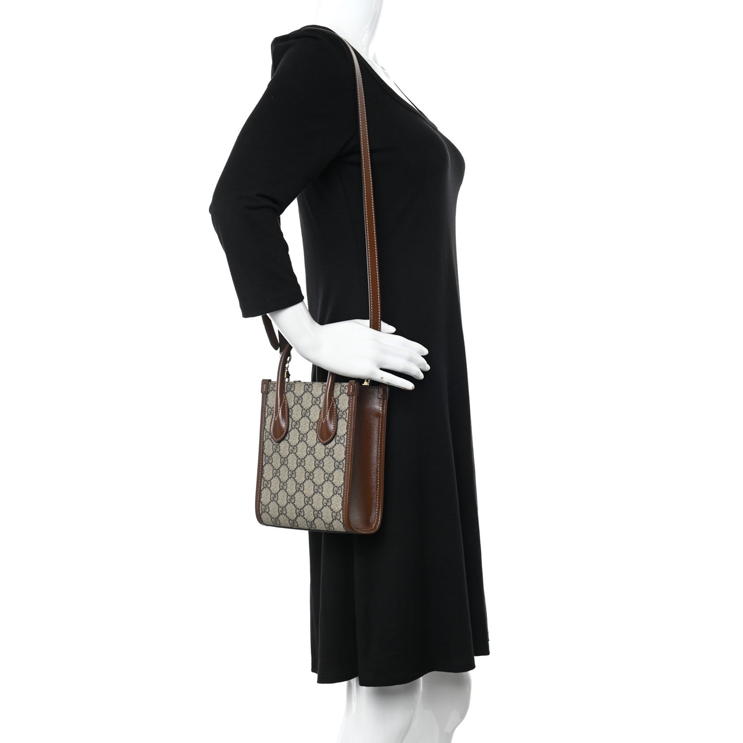 GG Supreme Monogram Azalea Calfskin Mini Retro Interlocking G Tote Bag Beige Ebony Brown Sugar