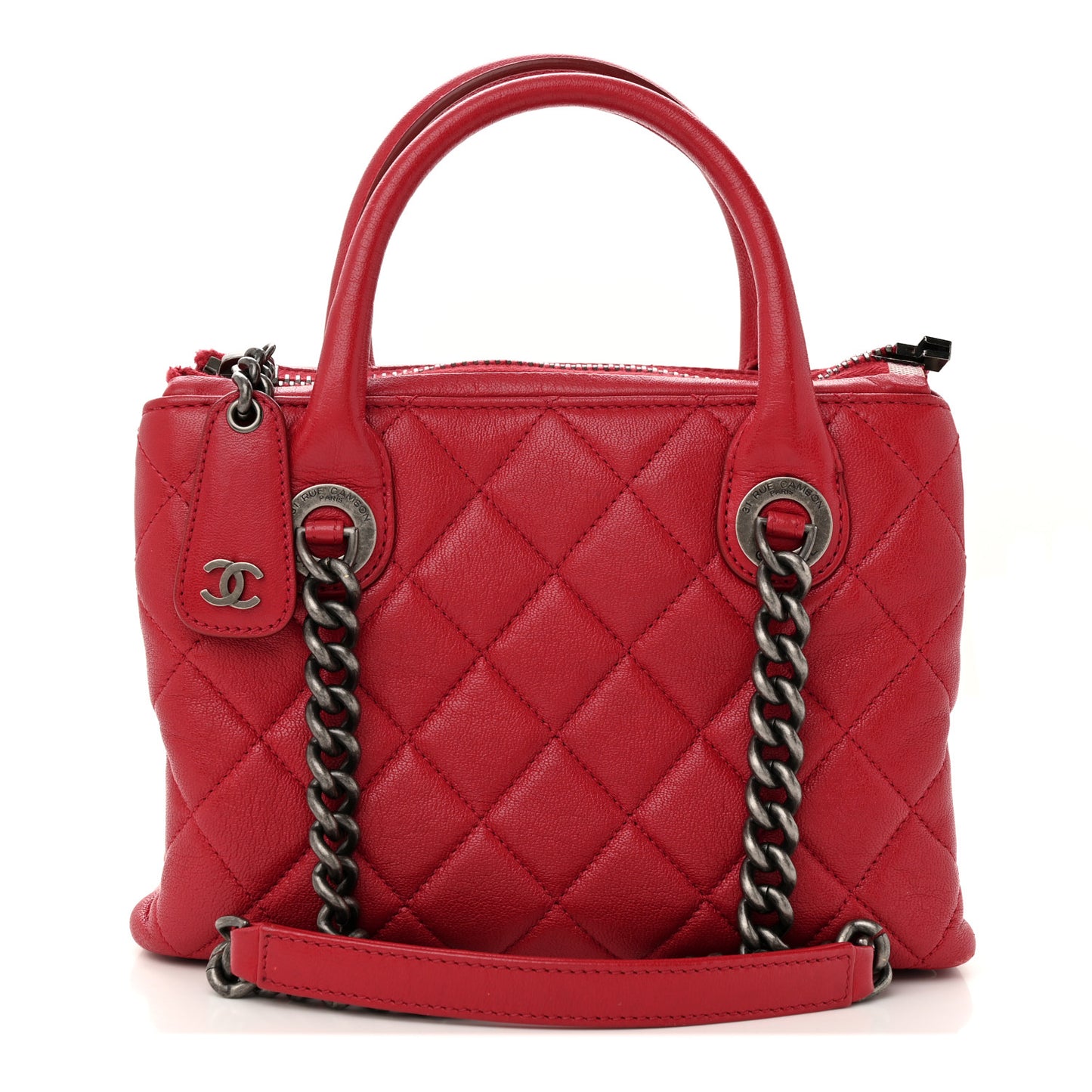 Shiny Sheepskin Quilted Small Shopping Tote Red