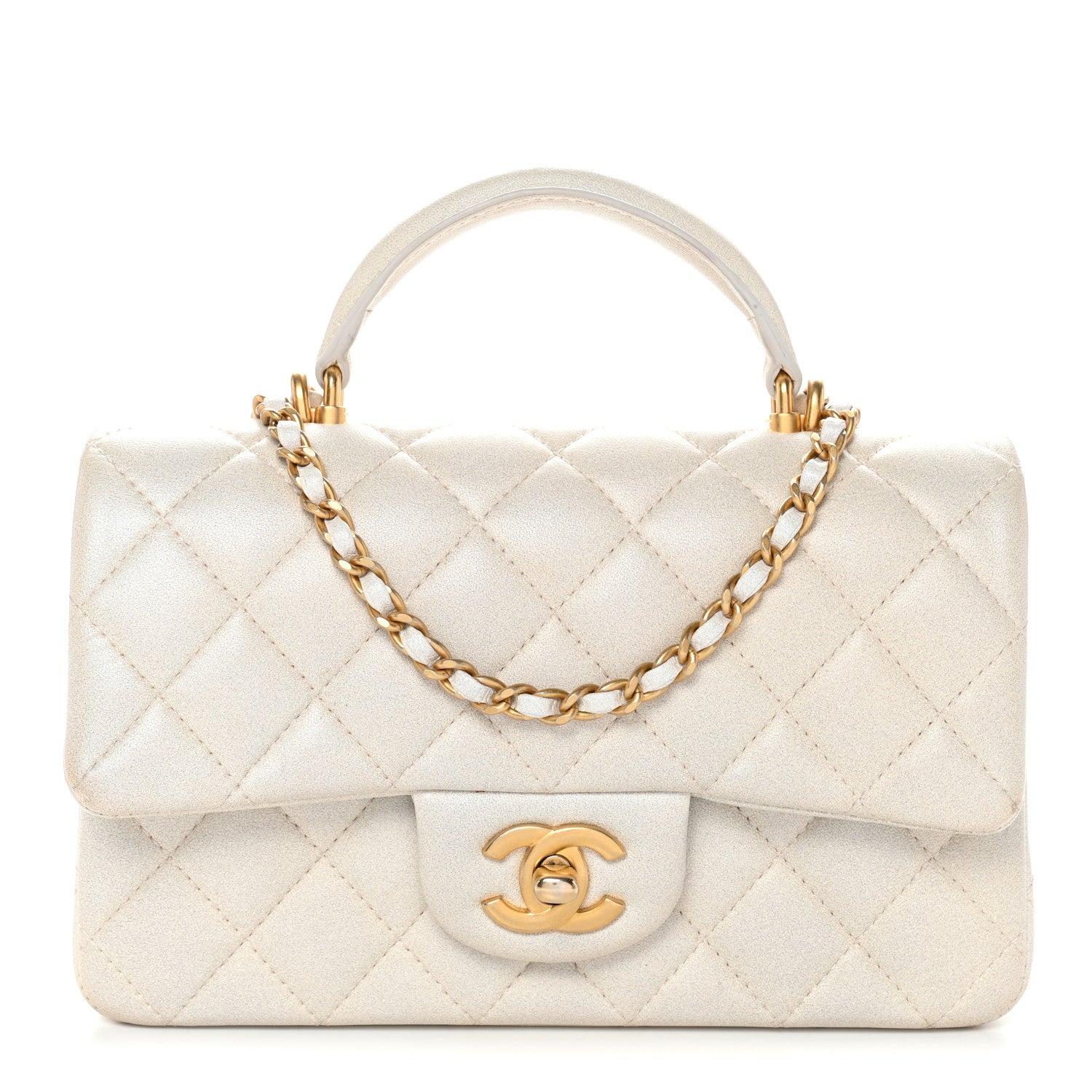 Chanel Iridescent Lambskin Quilted Mini Top Handle Rectangular