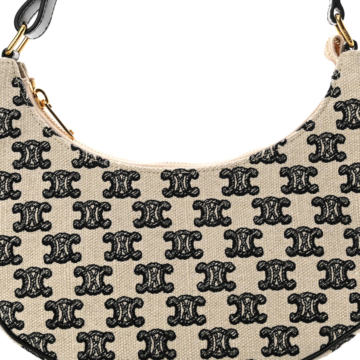 Cotton Gabardine Bouclette Embroidered Medium Strap Ava Triomphe Shoulder Bag Black