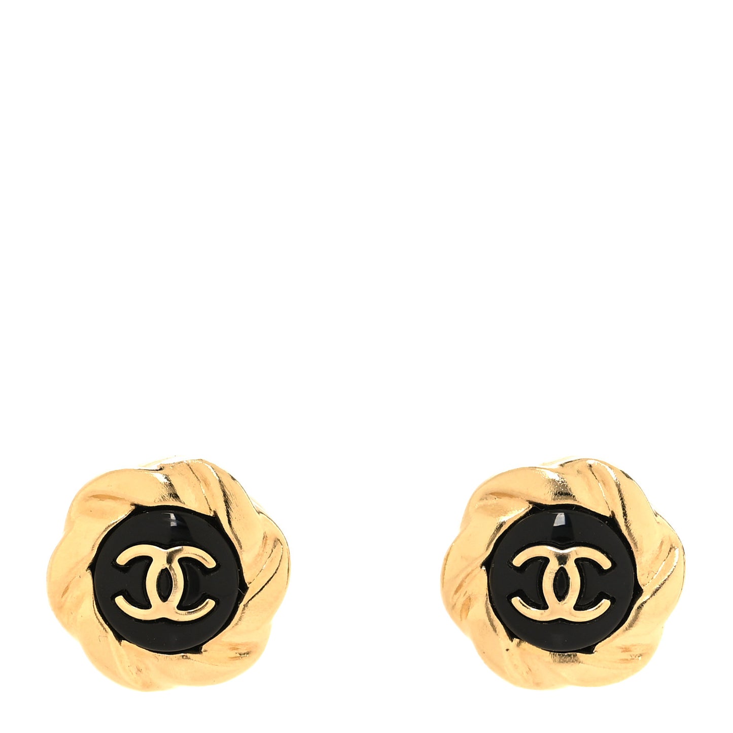 Resin CC Round Earrings Gold Black