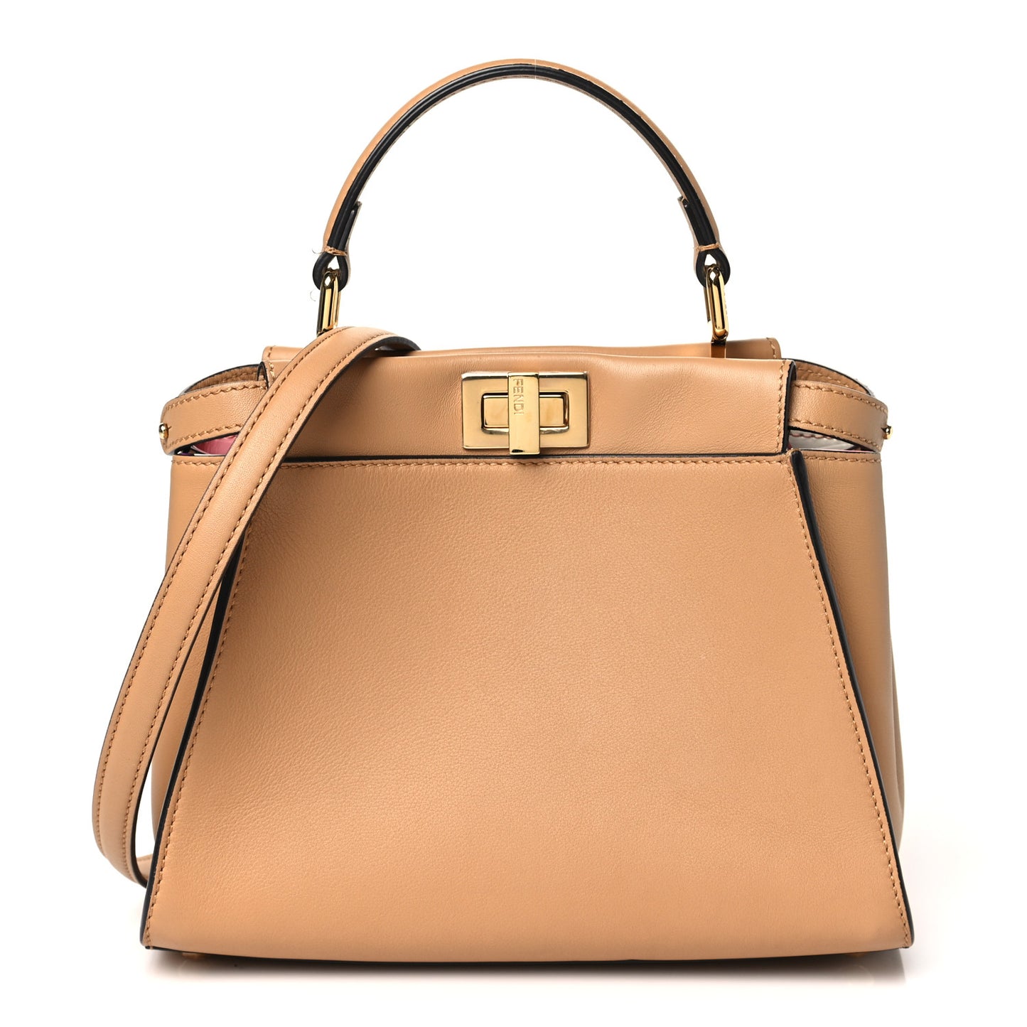 Vitello Seta Nappa FF Embossed Mini Peekaboo Iconic Satchel Miele Scuro