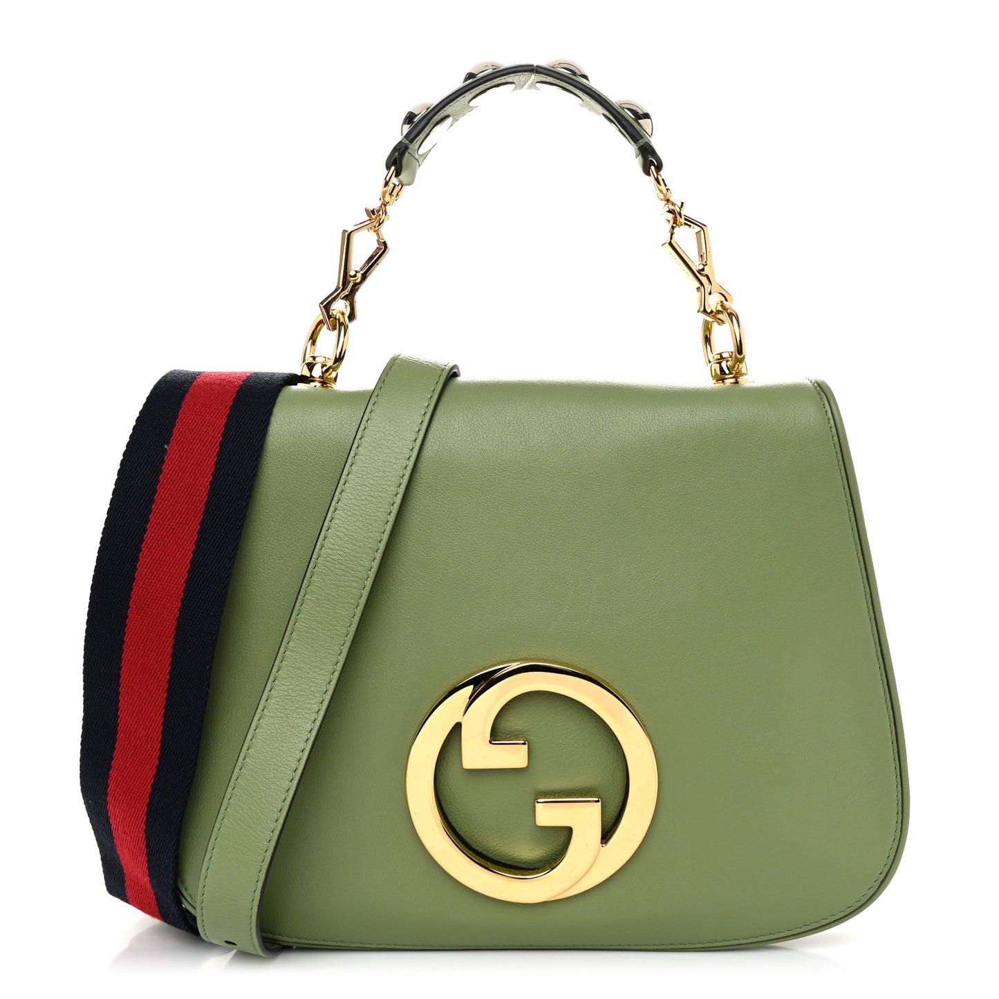 Roxy Calfskin Web Medium Blondie Top Handle Shoulder Flap Bag Salamander Green