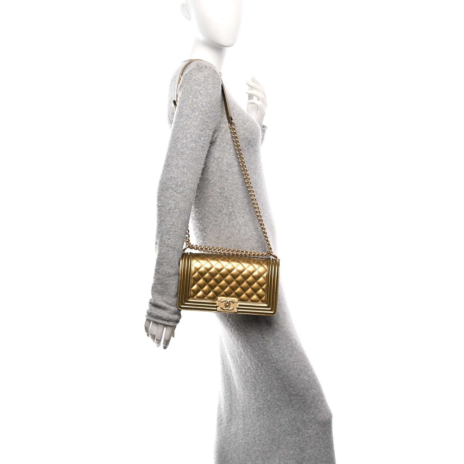 Chanel Metallic Patent Calfskin Quilted Medium Boy Flap Gold 2 of 11