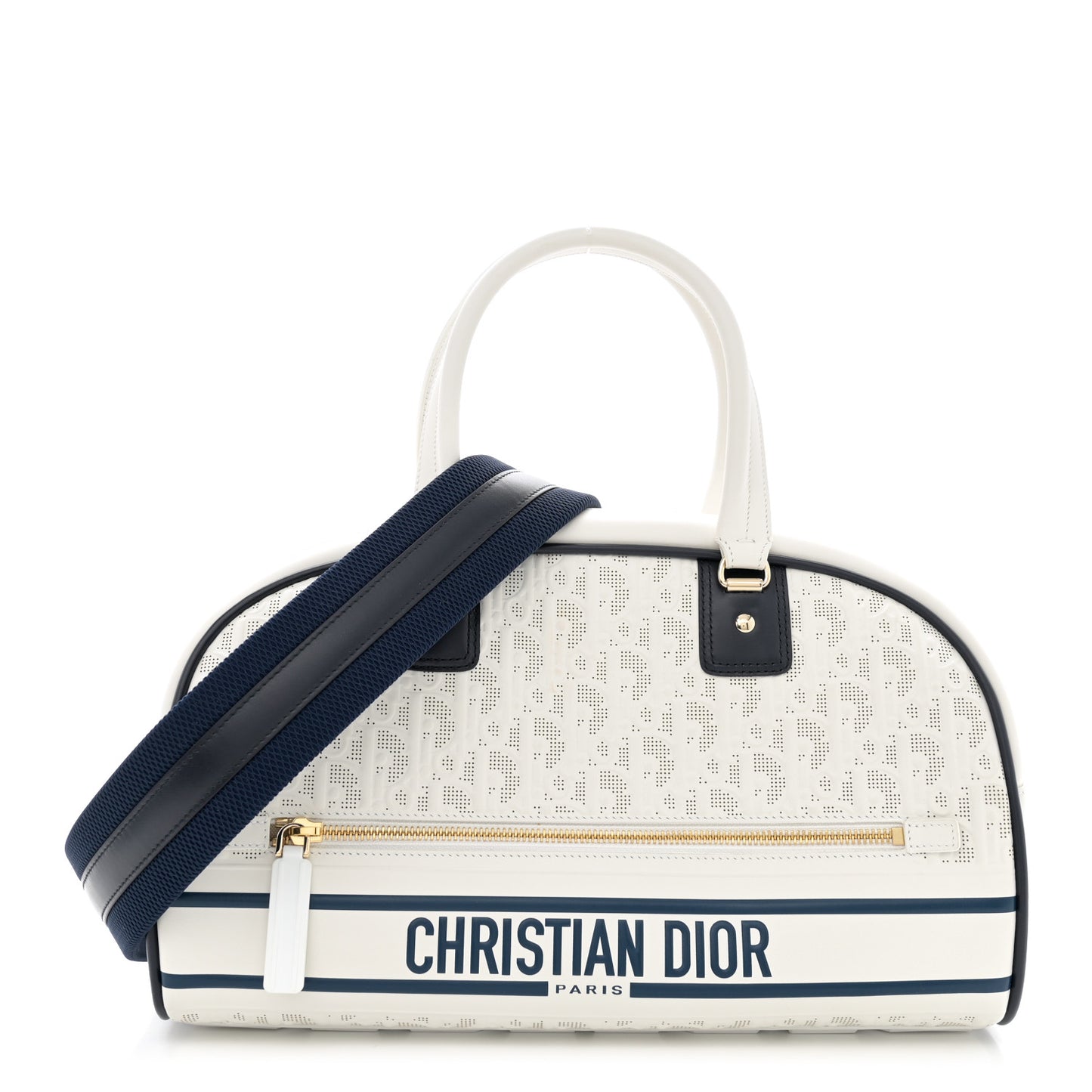 Perforated Calfskin Medium Dior Vibe Classic Bowling Bag White