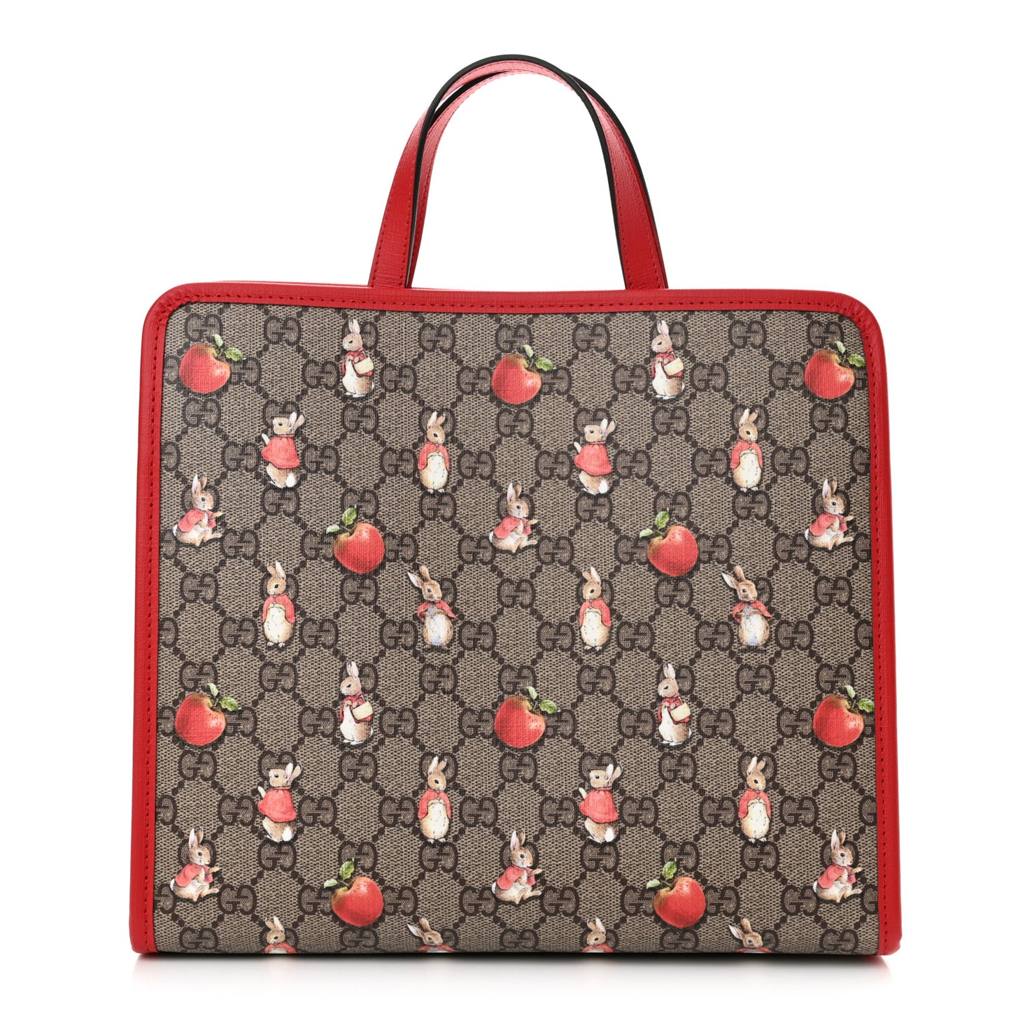 X Peter Rabbit GG Supreme Monogram Rabbit Apple Childrens Tote Beige Ebony Multicolor Bright Hibiscus