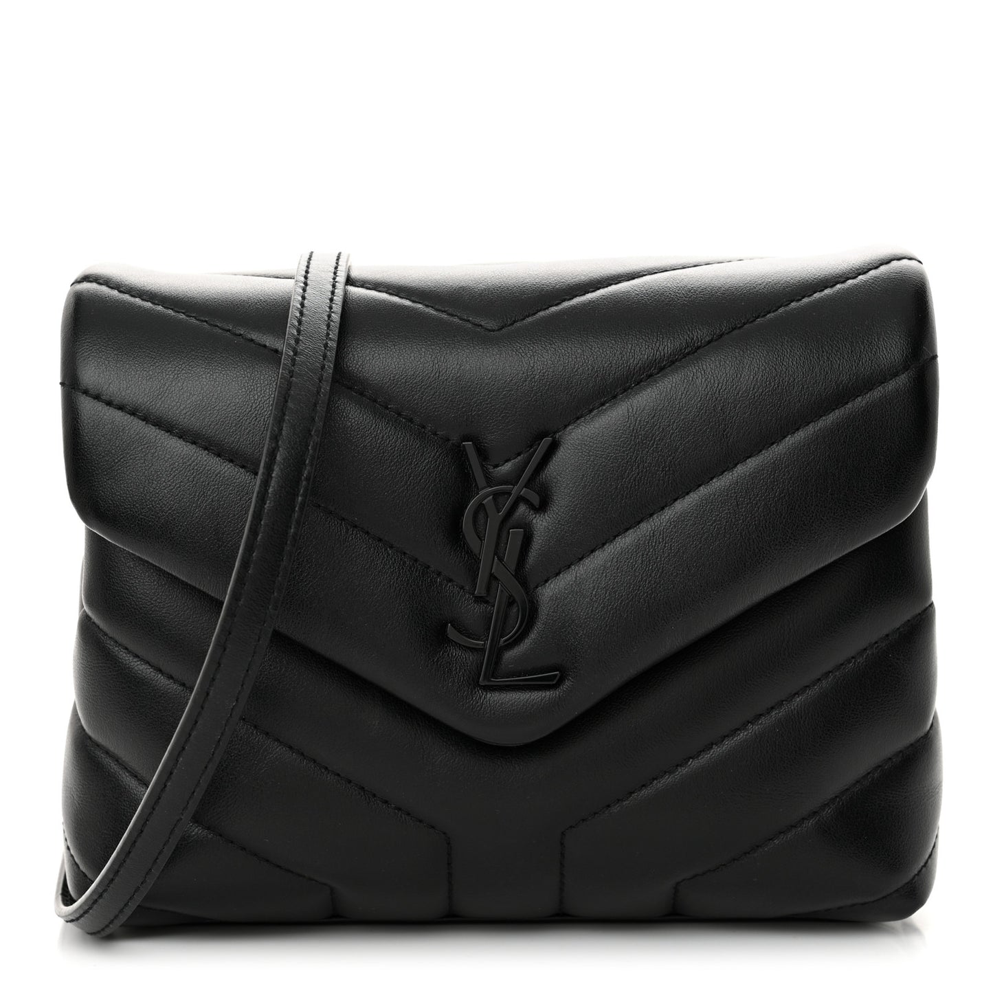 Calfskin Y Quilted Monogram Monochrome Toy Loulou Crossbody Bag Black