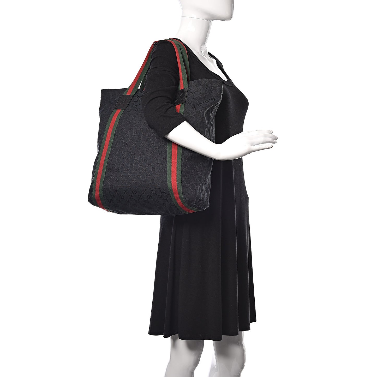 GG Monogram Medium Web Handle Vertical Tote Black