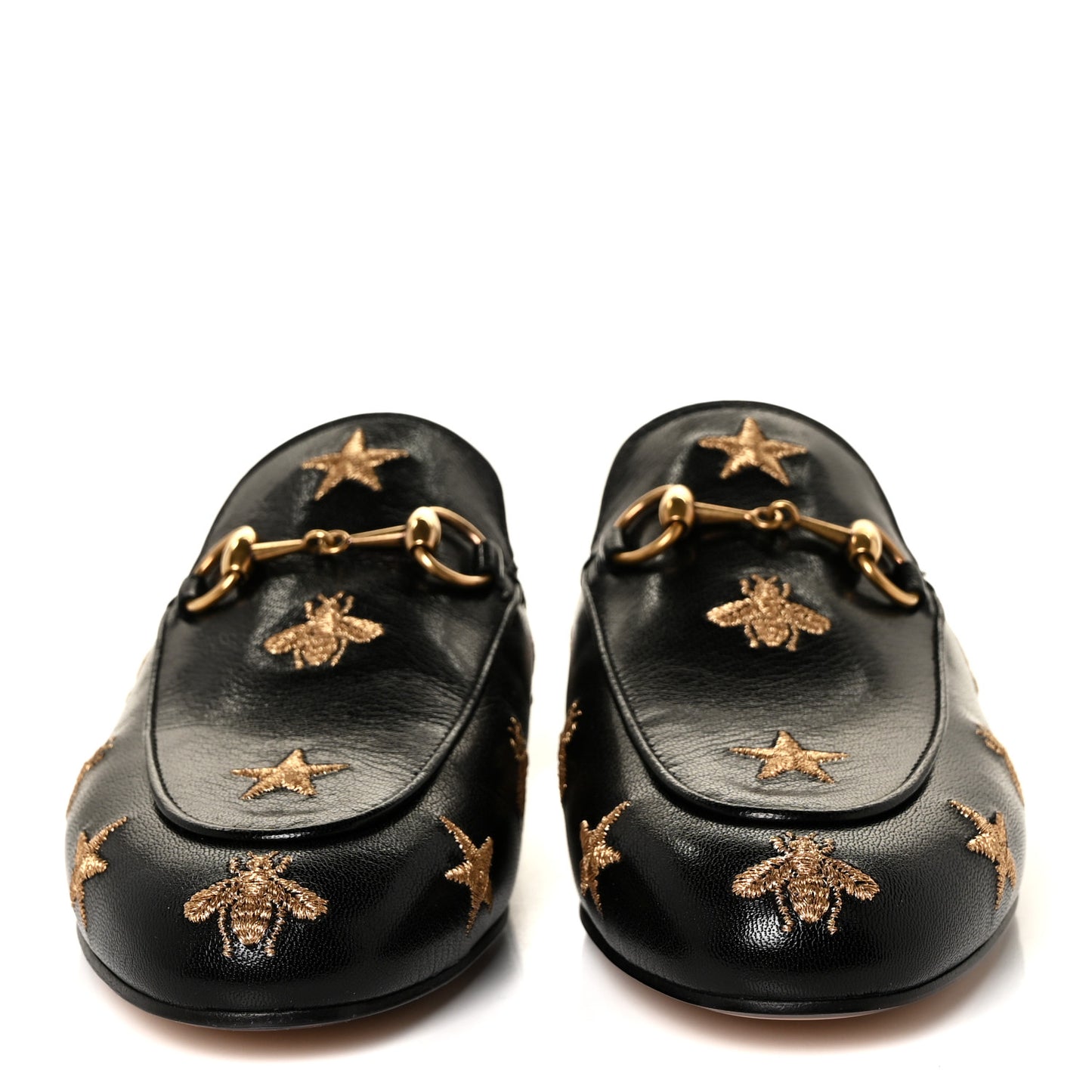Goatskin Bee Star Embroidered Womens Princetown Slippers 35 Black