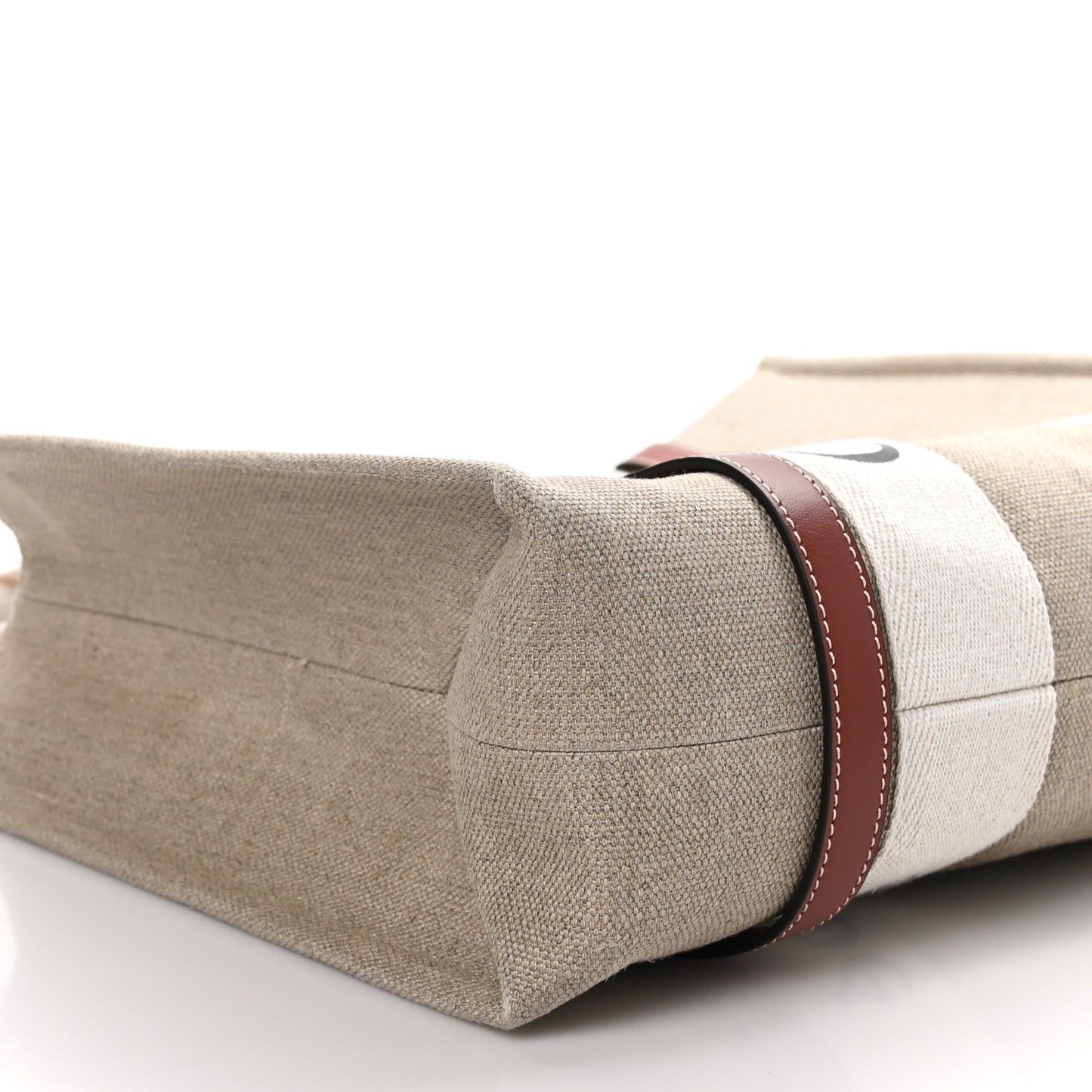 Linen Calfskin Medium Woody Ribbon Tote White Brown